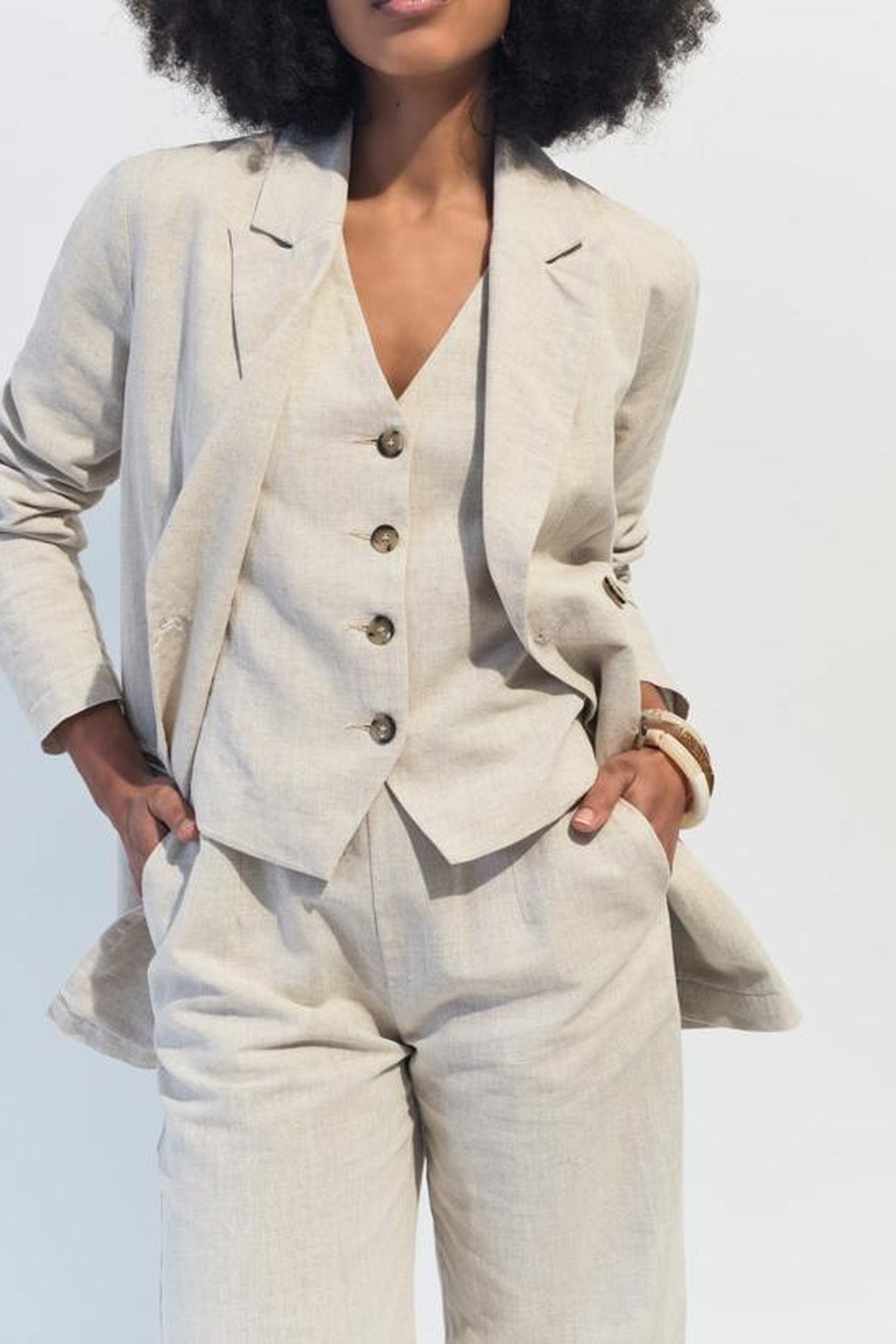 VITORIA - HEATHERED BEIGE SUIT JACKET IN LINEN AND COTTON 1