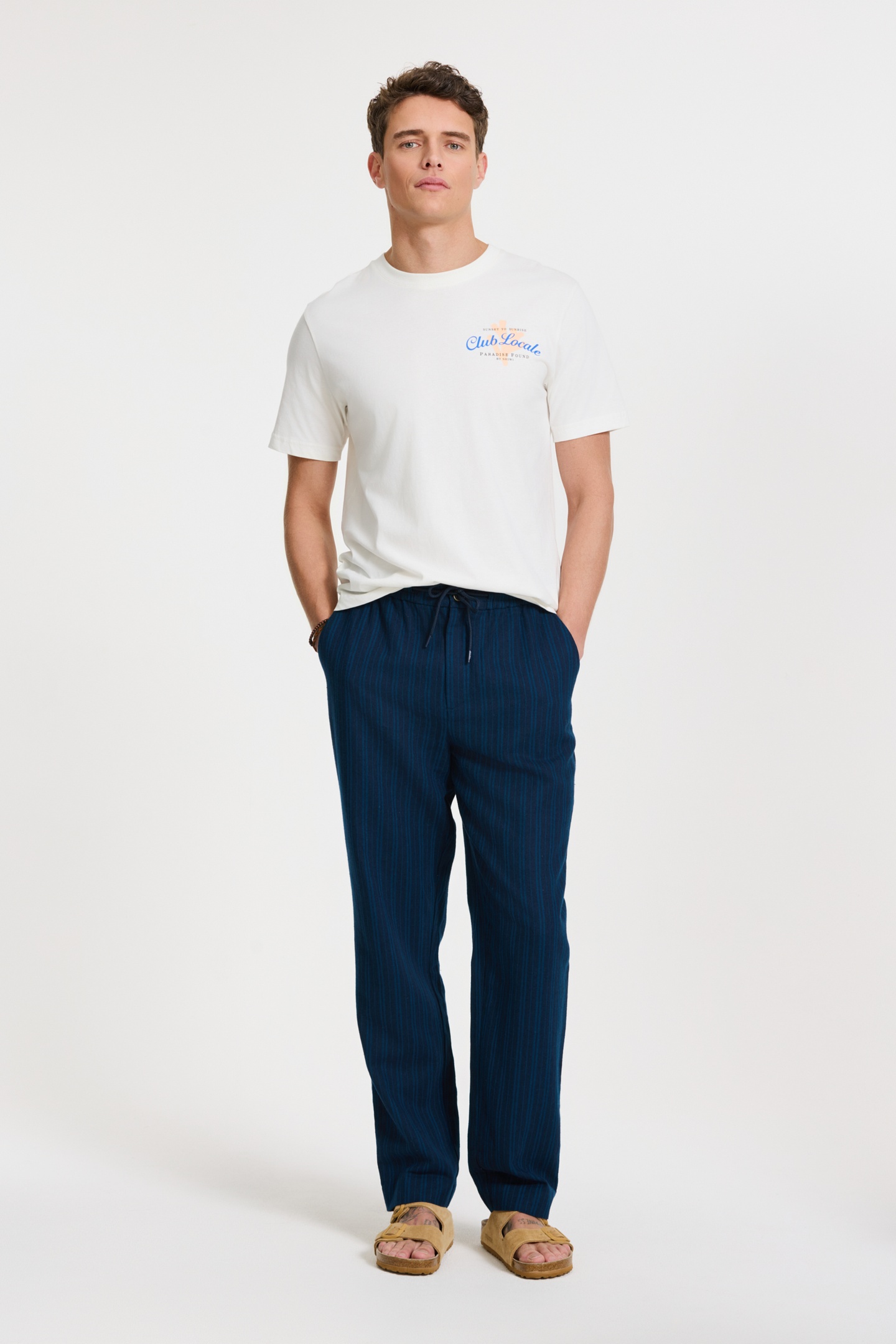 LENNY LINEN TROUSERS YARN DYE STRIPES BLUE DARK NAVY STRIPES 3