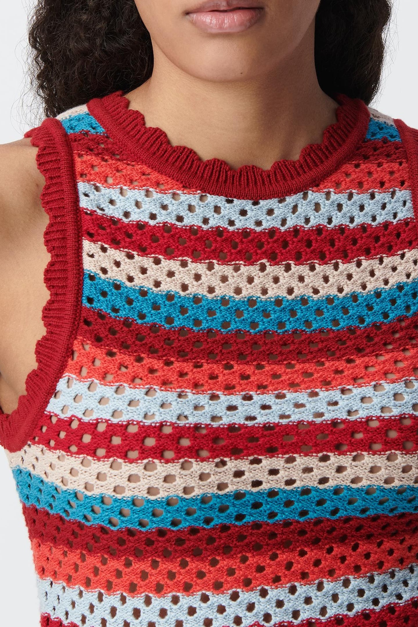 RED OPENWORK KNIT TOP, STRIPES PATTERN 6