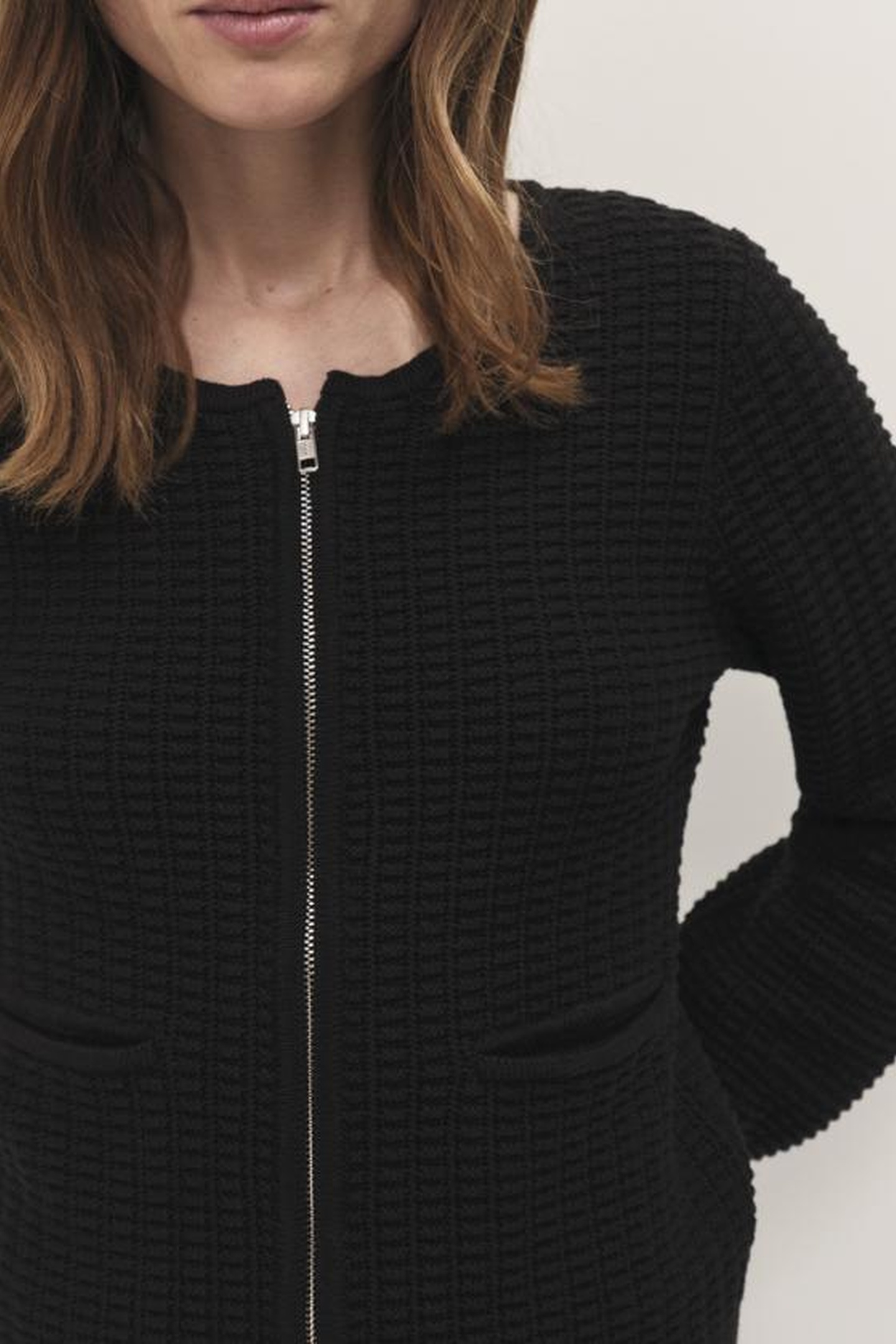TINOS - FANCY KNIT BLACK ZIPPED CARDIGAN 4