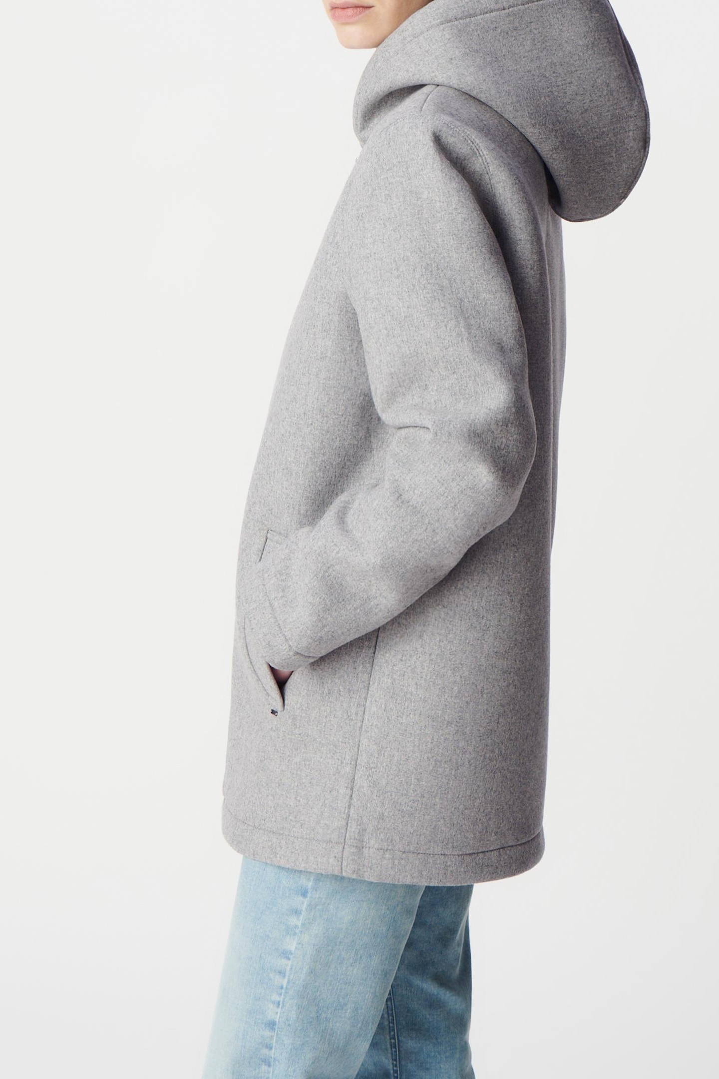 GREY WOOL FLANNEL HOODED COAT 5