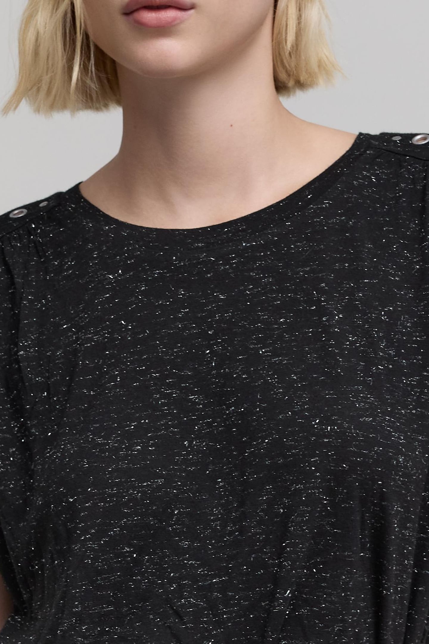 BLACK SILVER LUREX TEE-SHIRT WITH EYELET AND STUD 6