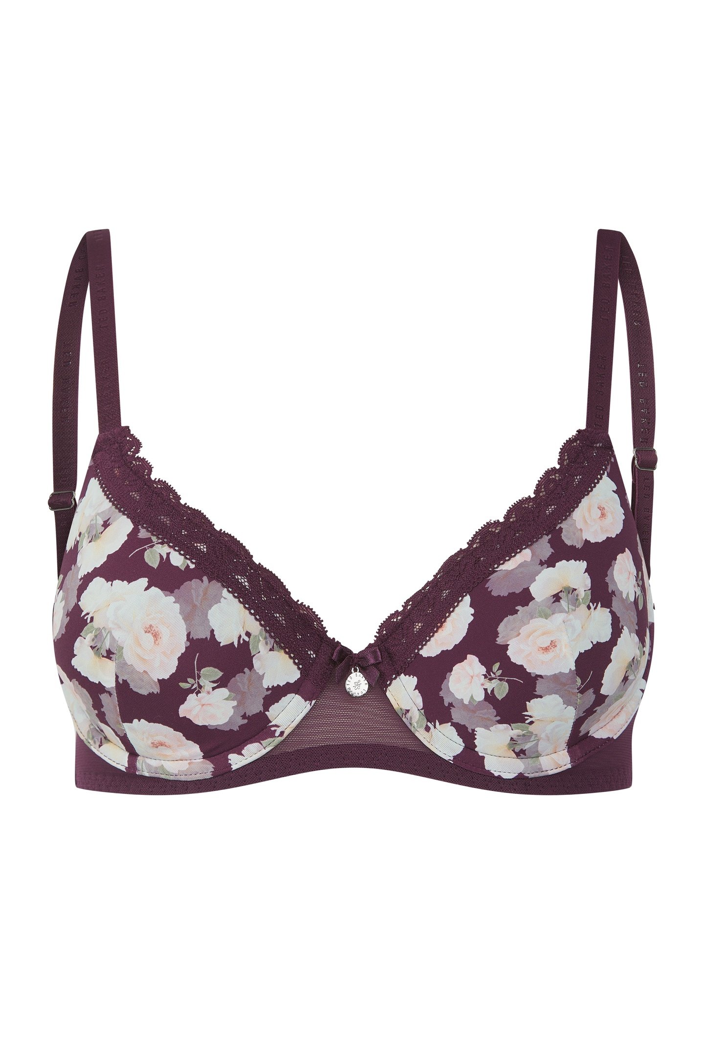 JUDITH 2 PK SOLID & ROSE PRINT T-SHIRT BRAS BERRY FLORAL/ WH 3