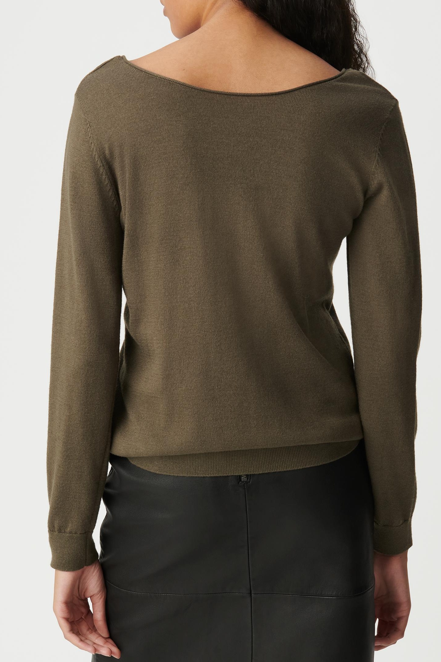 KHAKI SWEATER WITH LACE-TRIMMED FRONT AND BACK 3