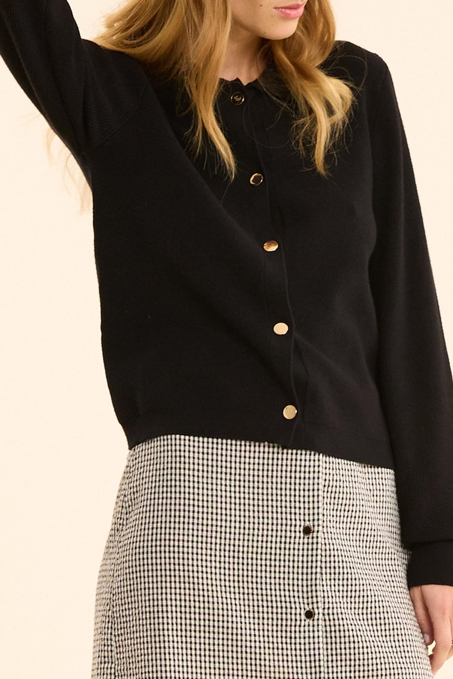 BLACK KNIT POLO COLLAR CARDIGAN BLACK 7