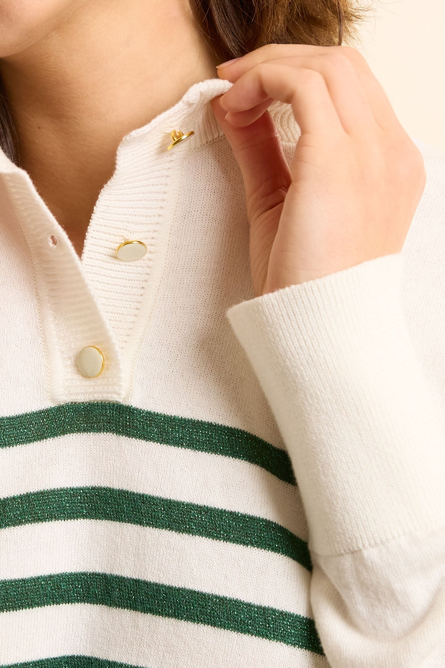 WHITE KNIT SWEATER WITH GREEN LUREX STRIPES OFF-WHITE 7