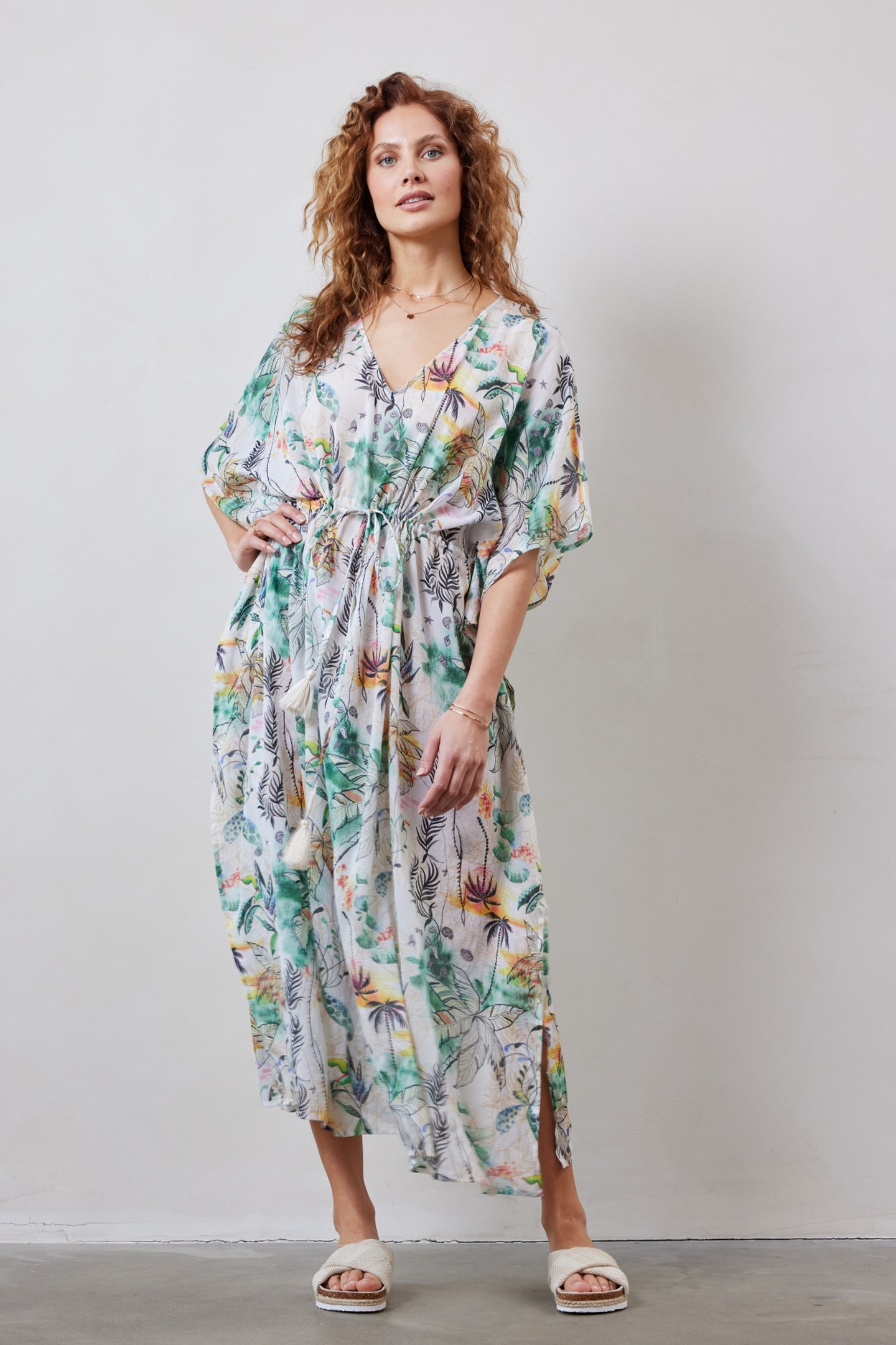 KAFTAN LONG IN OFFWHITE WITH PALM FESTIVAL PRINT 3