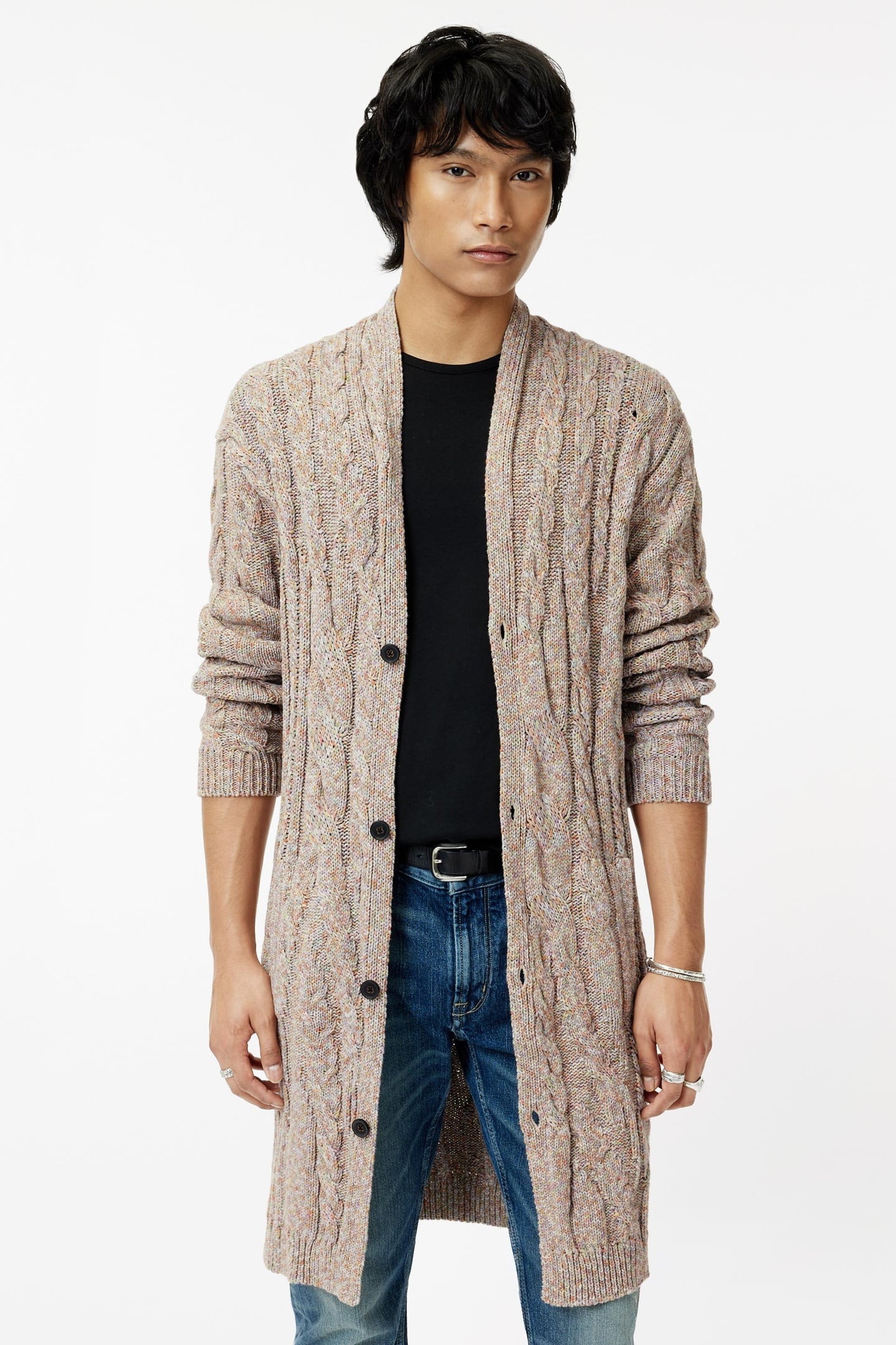 John Varvatos Marras Easy Fit Cardigan With Multi Cabl Wisteria Maat: XS | Cardigans Outlet | Heren | Beige