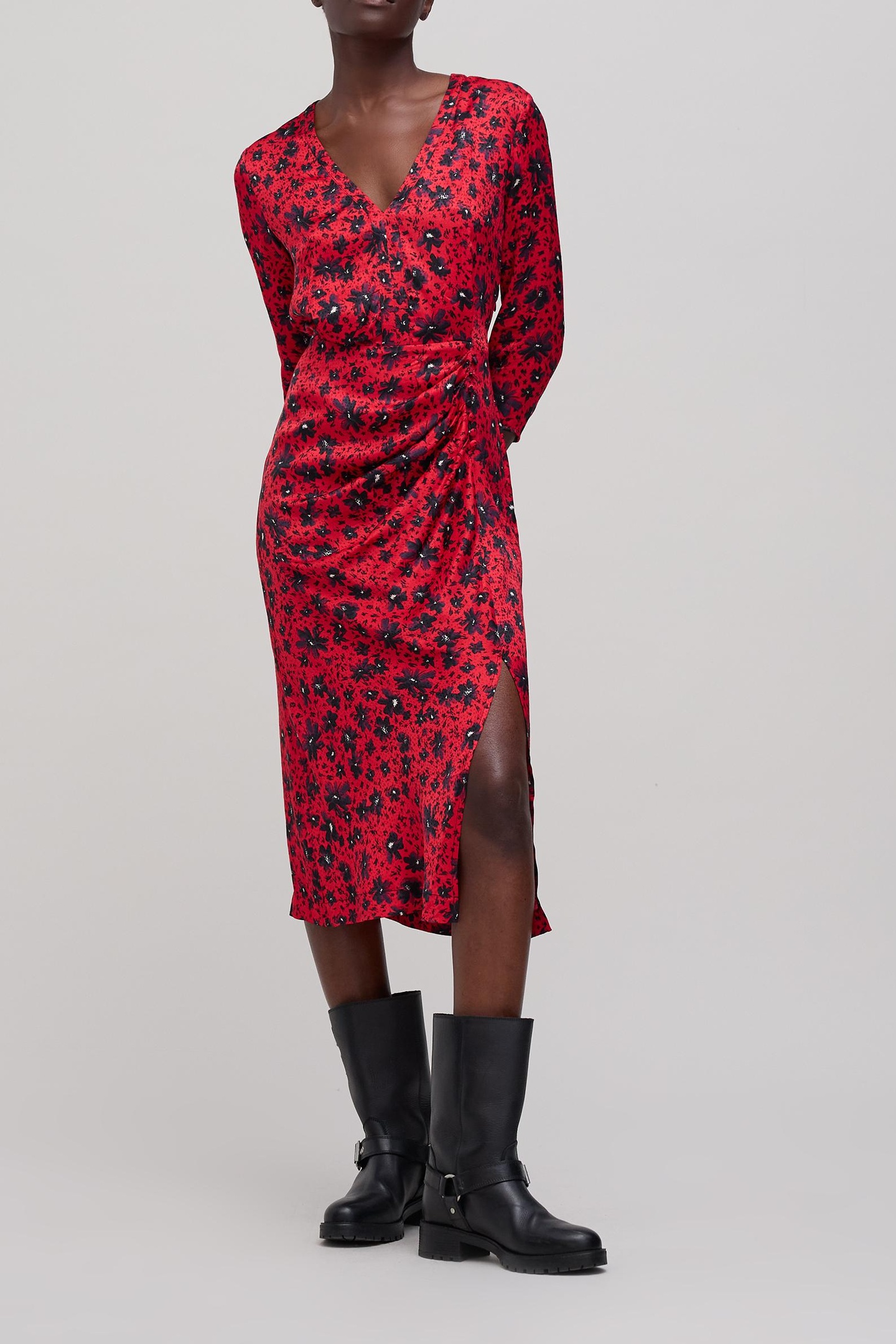 RED FLORAL PRINT MIDI DRESS 2