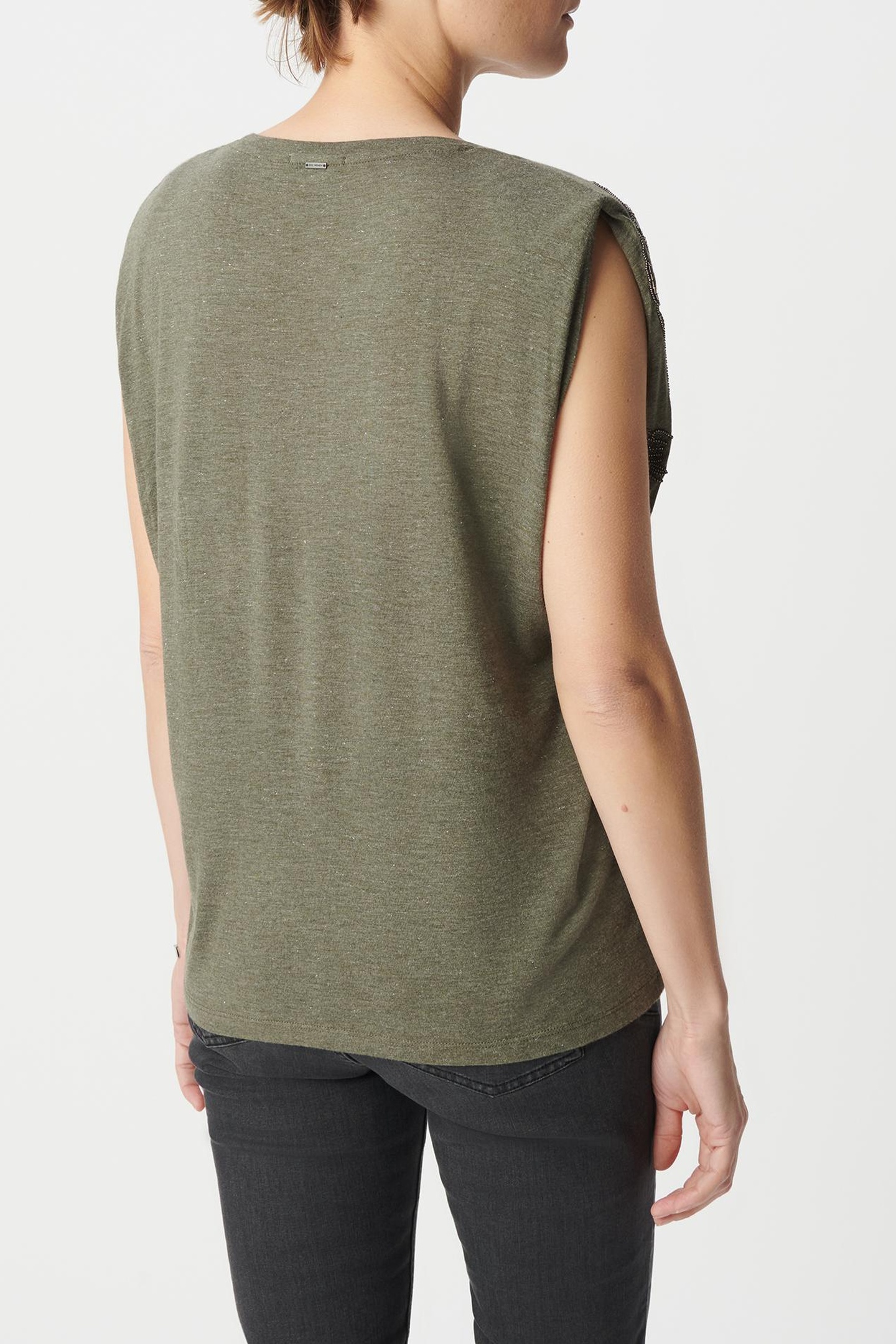 KHAKI V-NECK T-SHIRT WITH TIGER EMBROIDERY 3