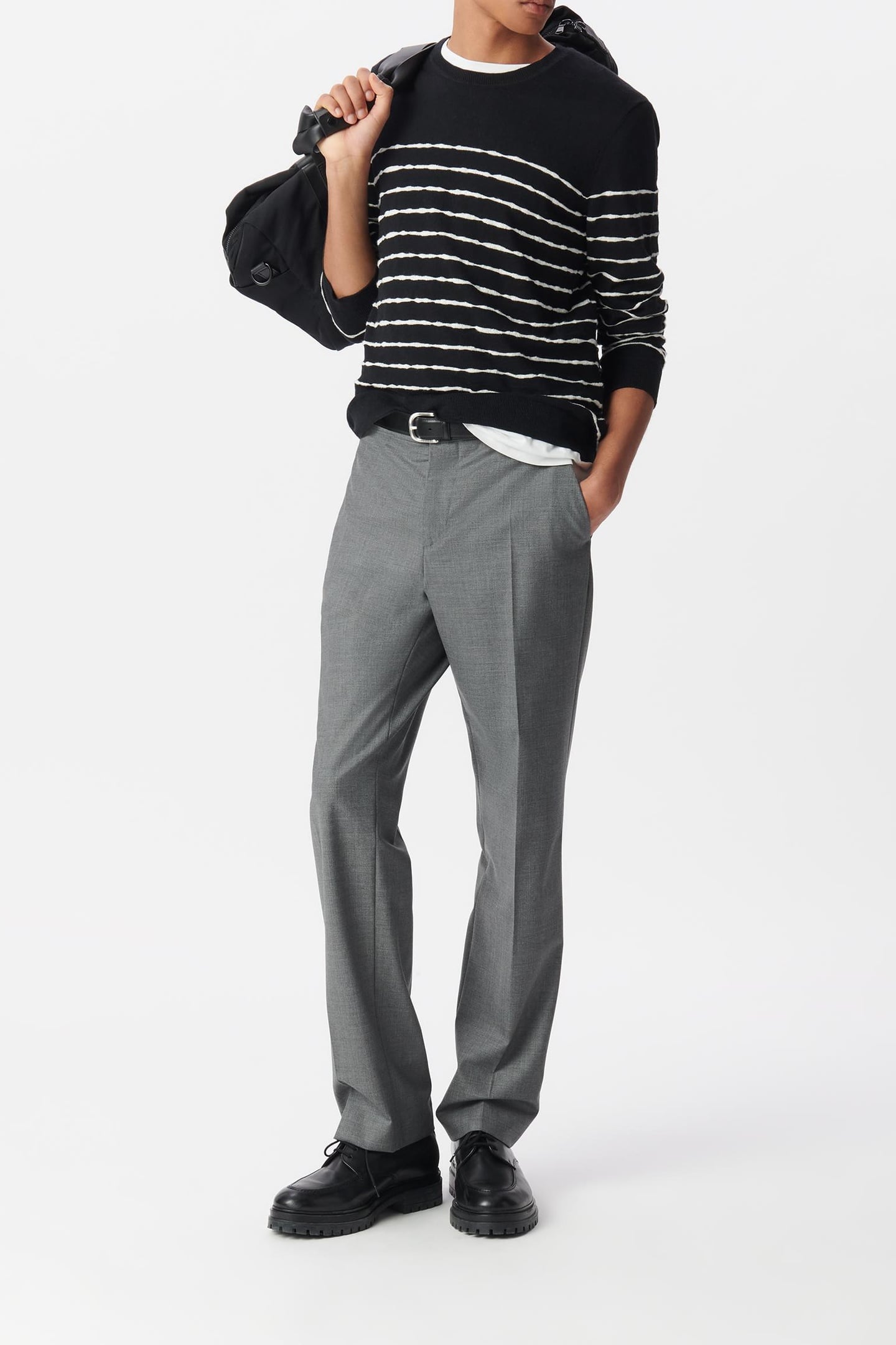BLACK FINE KNIT SAILOR SWEATER, WHITE STRIPES 1