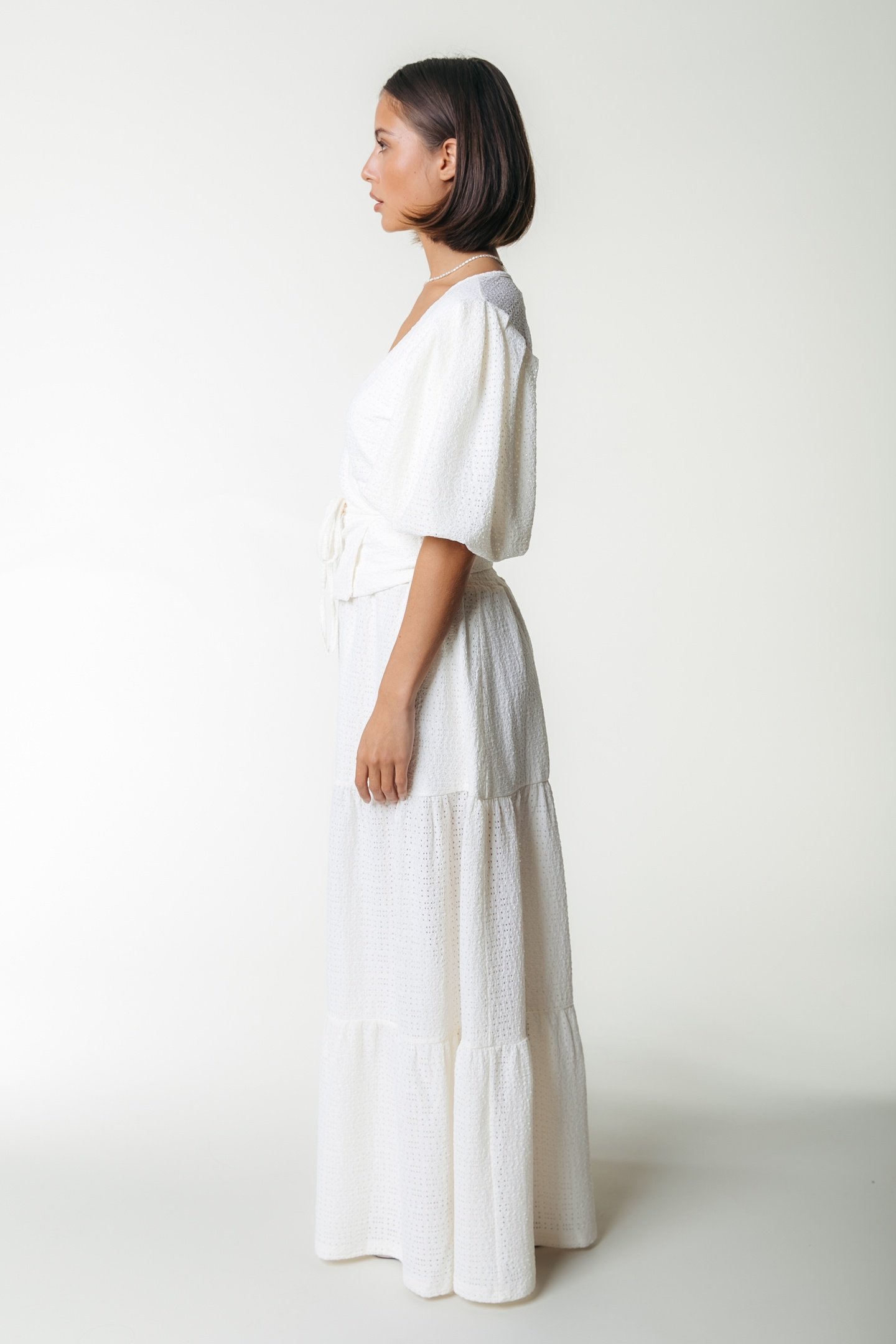 DEWI KNITTED STRUCTURE SMOCK MAXI SKIRT OFF WHITE 3