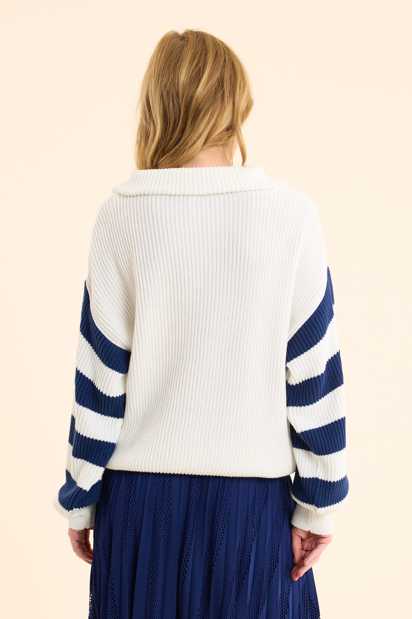 WHITE TRUCKER SWEATER KNIT STRIPED SLEEVES OFF-WHITE 4