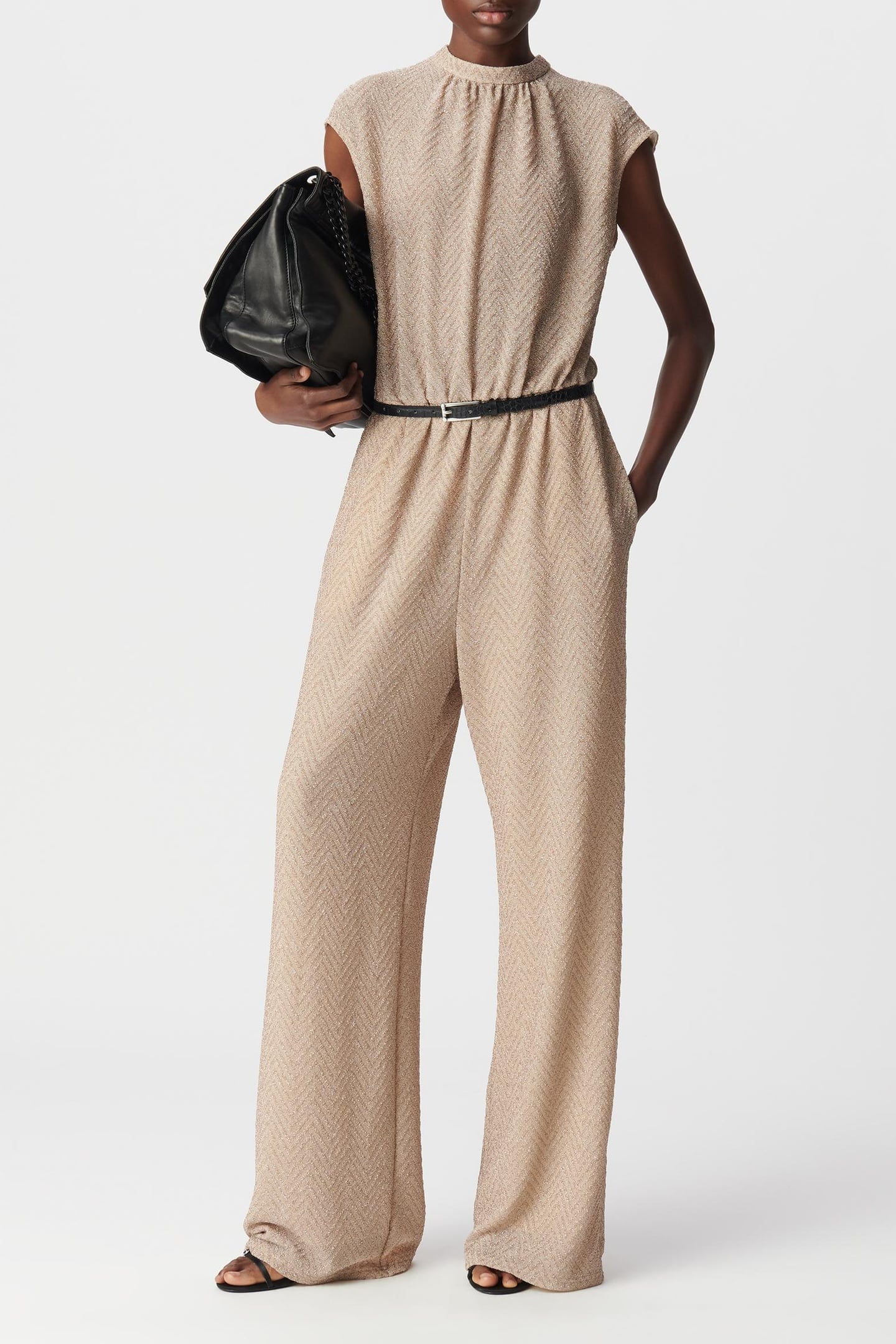 HERRINGBONE PATTERN GOLD JUMPSUIT 1