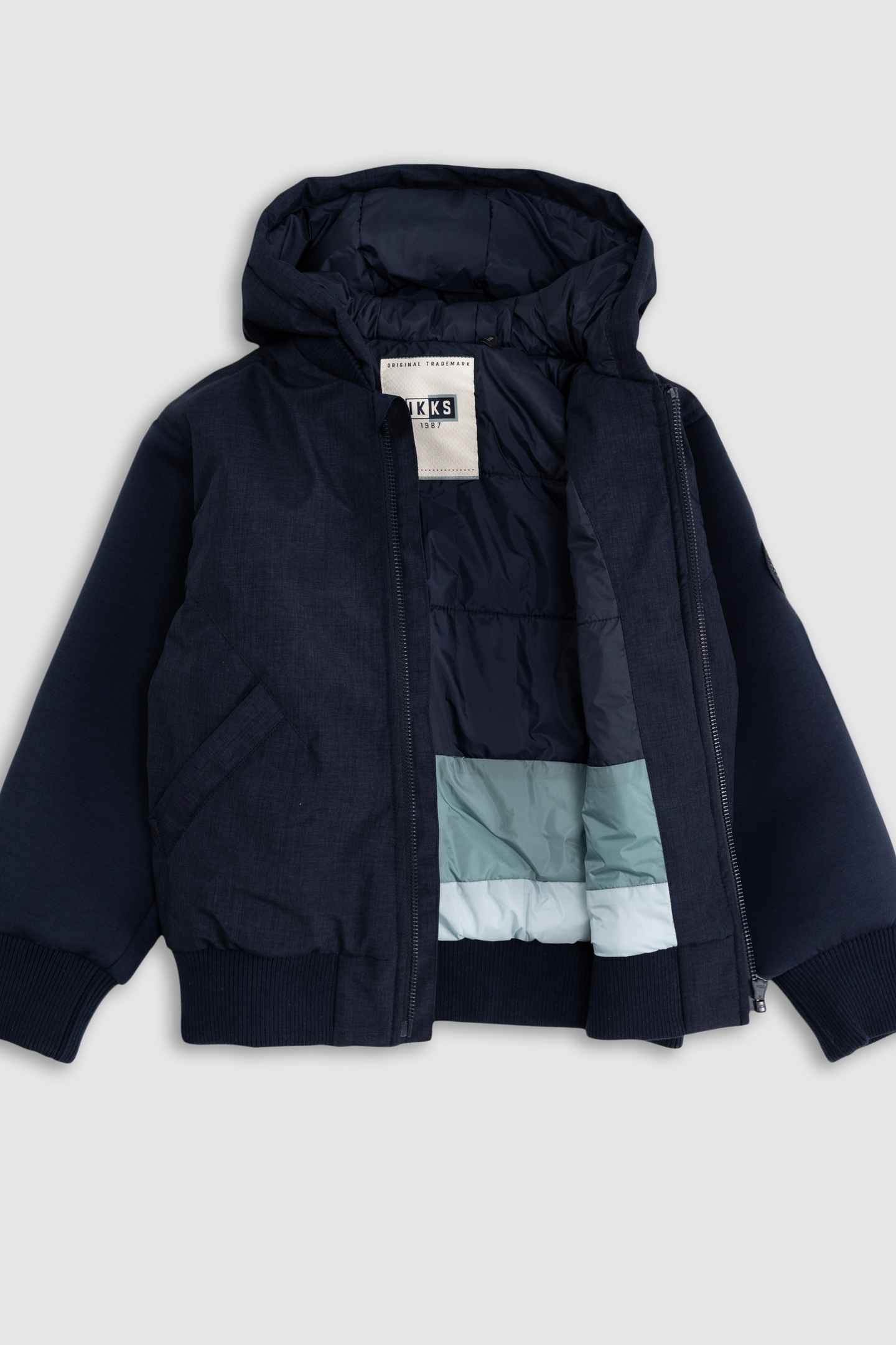 NAVY TWO-MATERIAL HOODED BOMBER 3