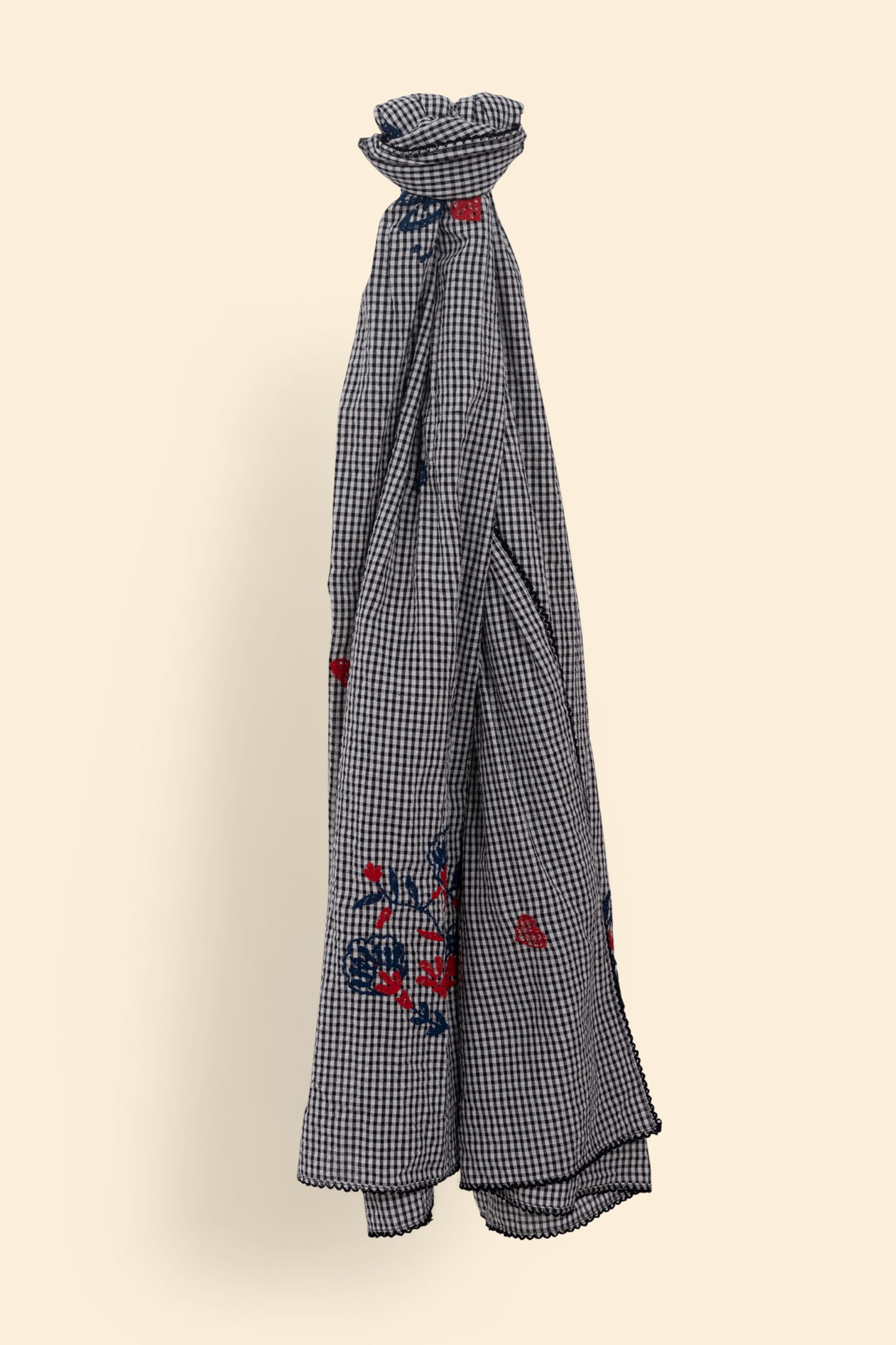SCARF ECRU GINGHAM PATTERN COLOR EMBROIDERY ECRU 3