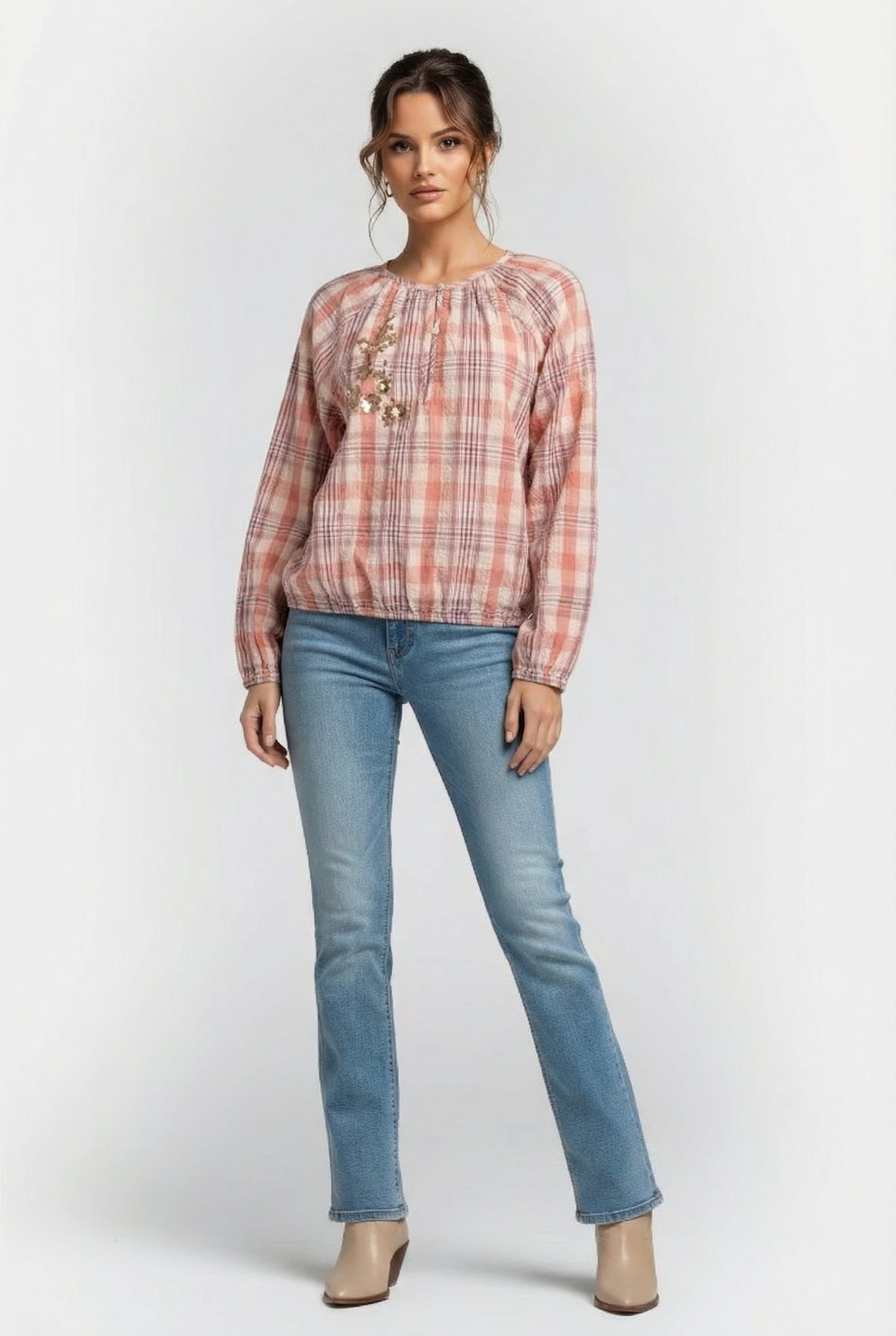 LONGSLEEVE TOP PINK CHECK ROSE SMOKE 1