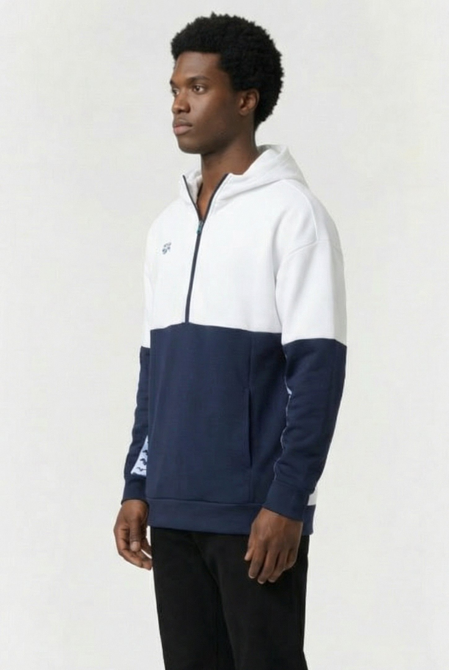 UNISEX HOODED HALF ZIP PANEL SWEAT TEAM WHITE-NAVY 6