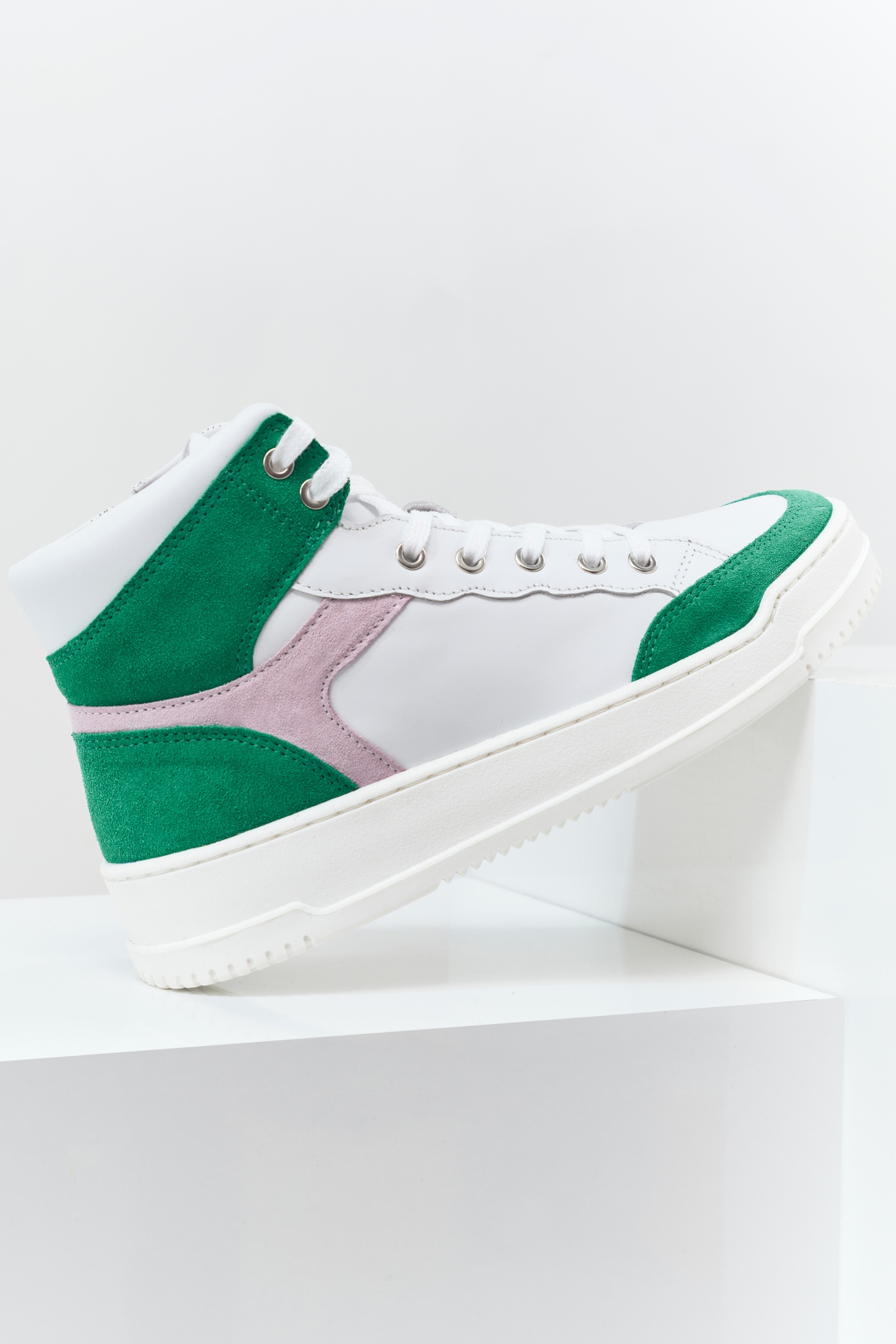 O.QUEEN - WHITE, GREEN & PINK LEATHER SNEAKERS 2
