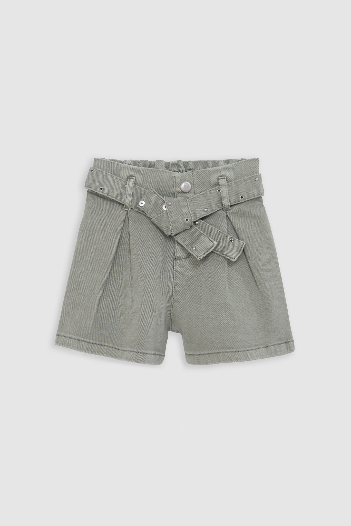 KHAKI DENIM SHORTS WITH STUDDED BELT AND EYELETS 1