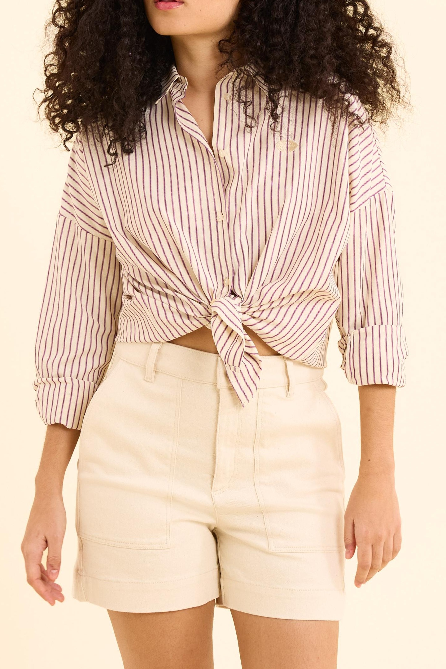 DARK PURPLE STRIPED SHIRT WITH HEART EMBROIDERY DARK PURPLE 1