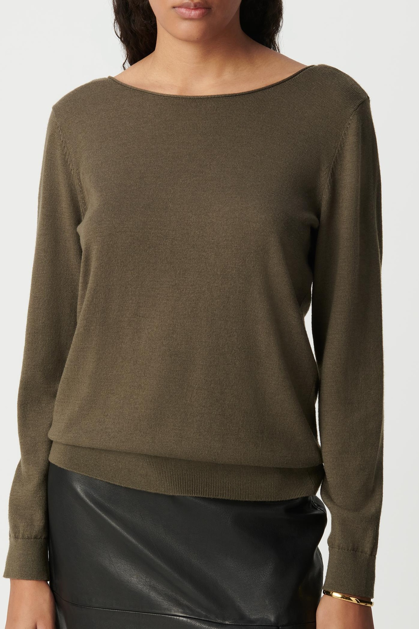 KHAKI SWEATER WITH LACE-TRIMMED FRONT AND BACK 2