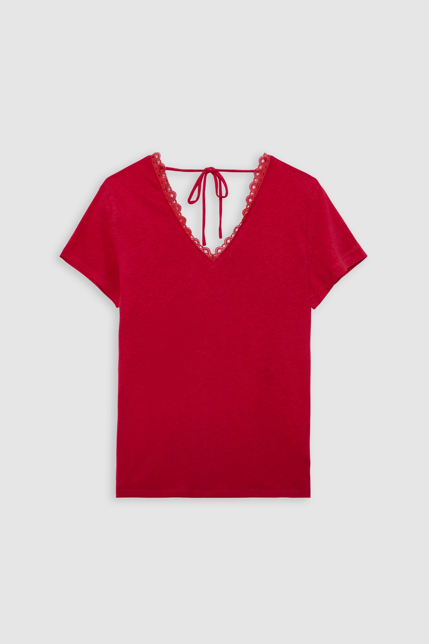 RED LACE T-SHIRT WITH V-NECK FRONT AND BACK 4