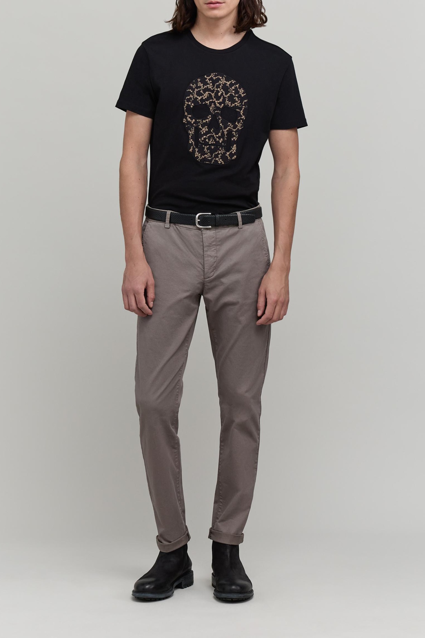 BLACK ORGANIC COTTON T-SHIRT WITH EMBROIDERED SKULL 1