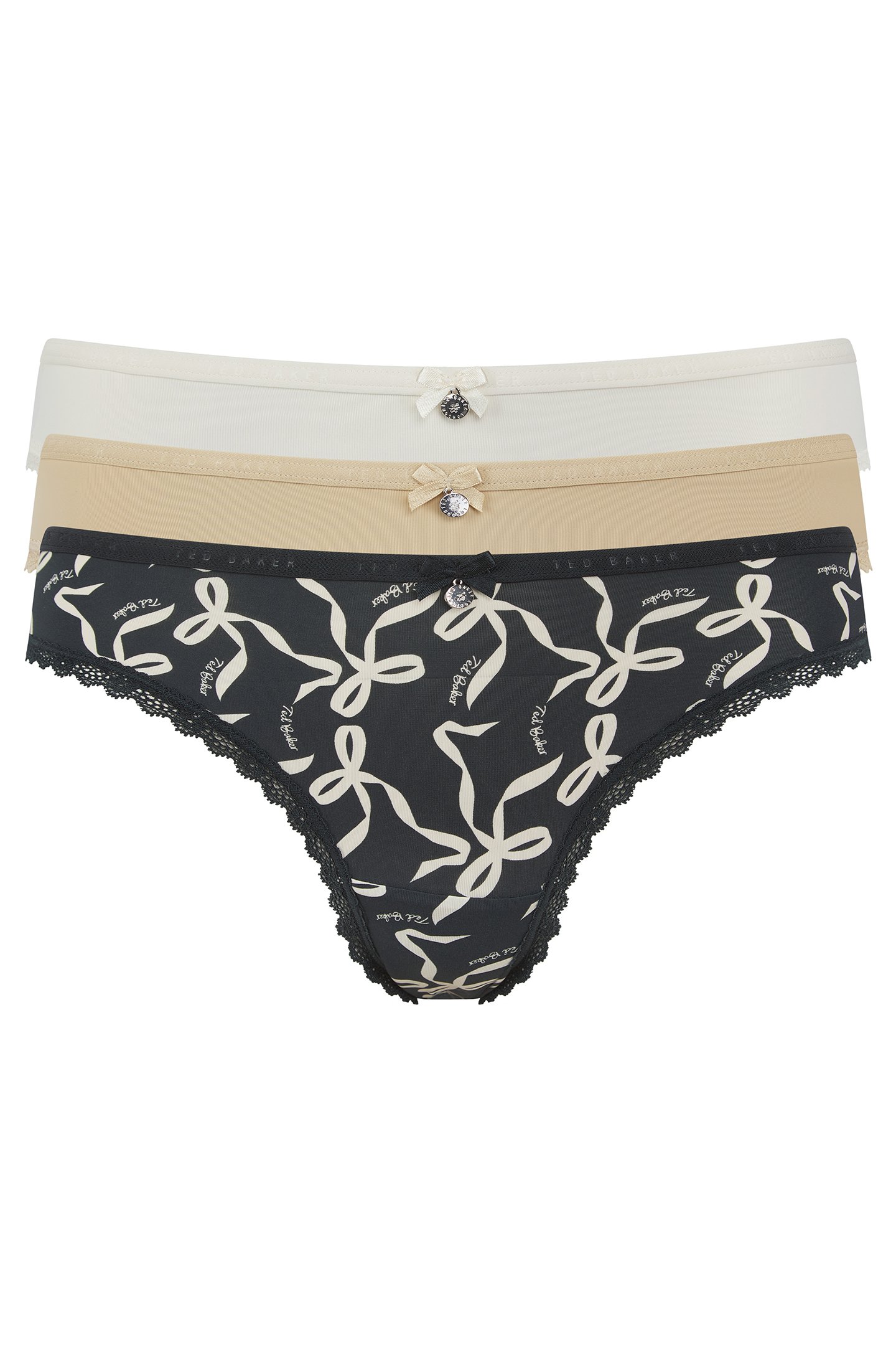 MYRTLE 3PK PLAIN AND PRINT BRIEF WITH LACE TRIM JET BLACK BO 1