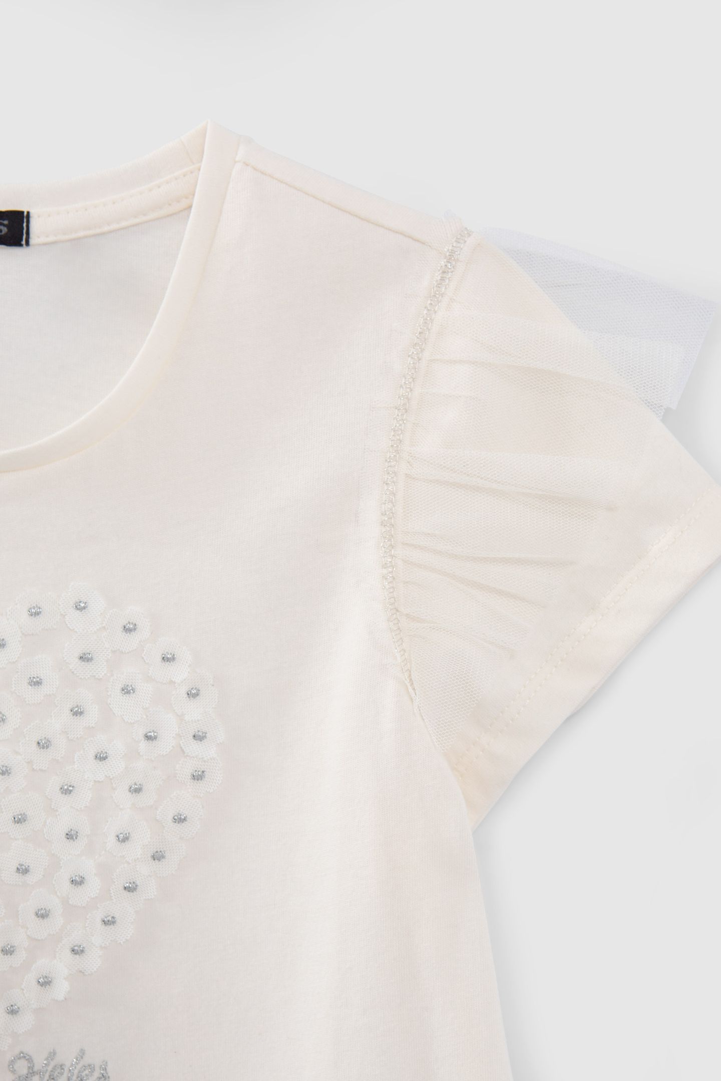 GIRLS’ ECRU T-SHIRT WITH HEART-SHAPED FLOWER DECOR 6