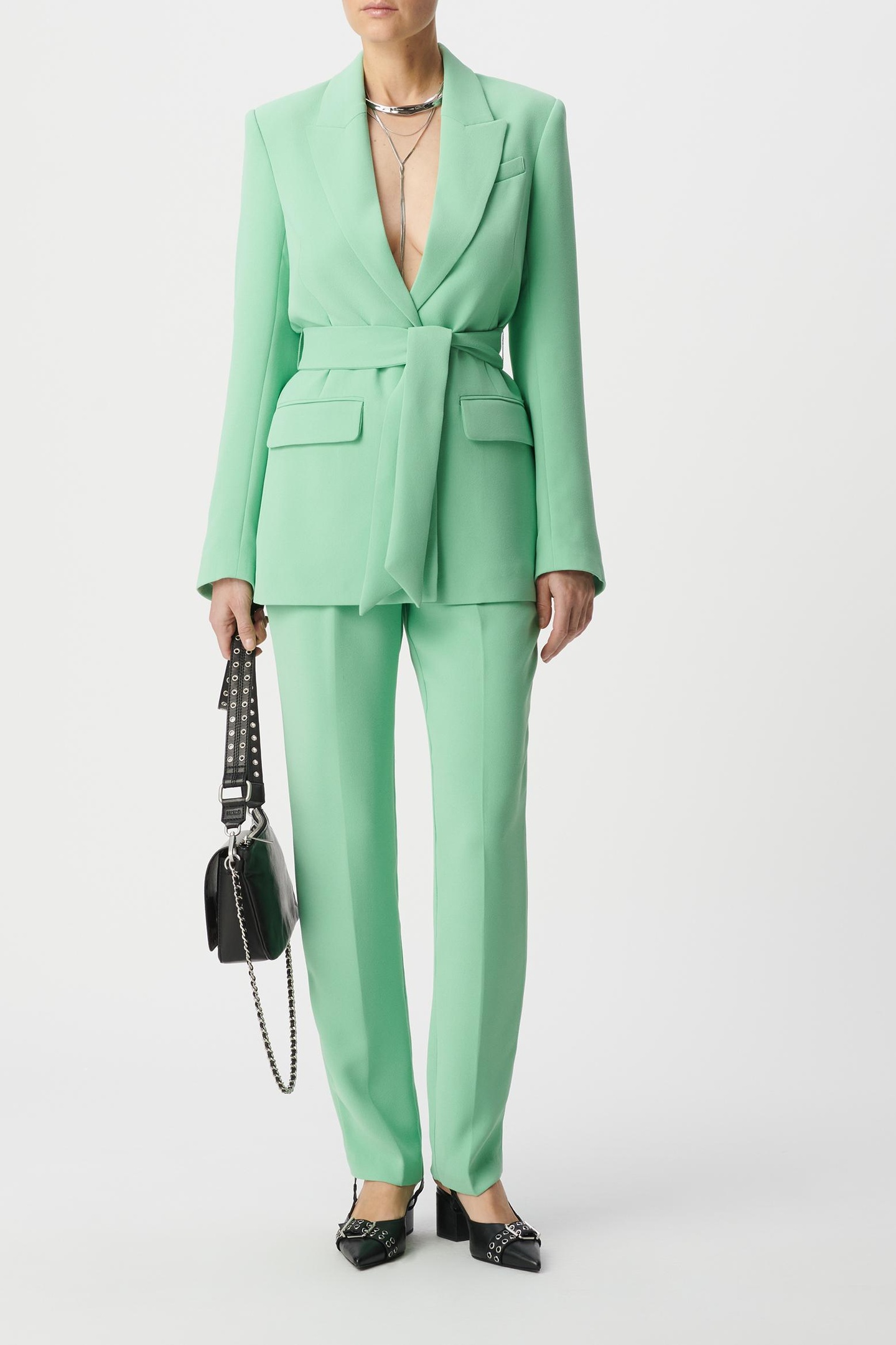 GREEN RECYCLED POLYESTER SUIT PANTS 1