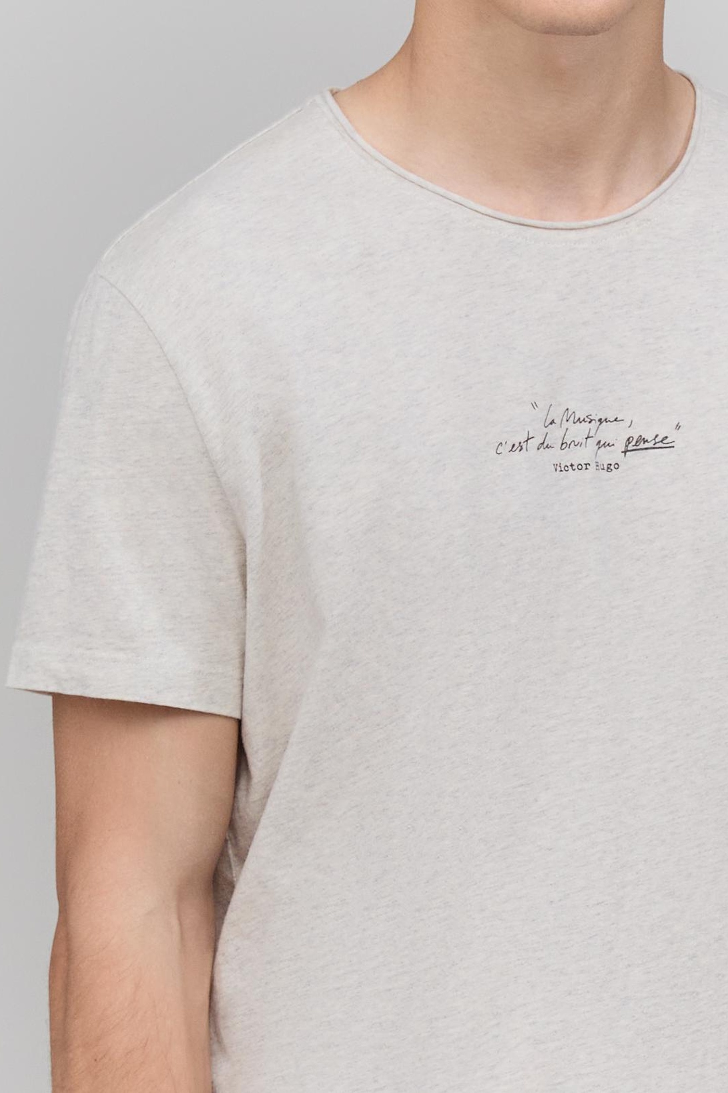 LIGHT GREY MARL UPCYCLED T-SHIRT WITH PRINT SLOGAN 5