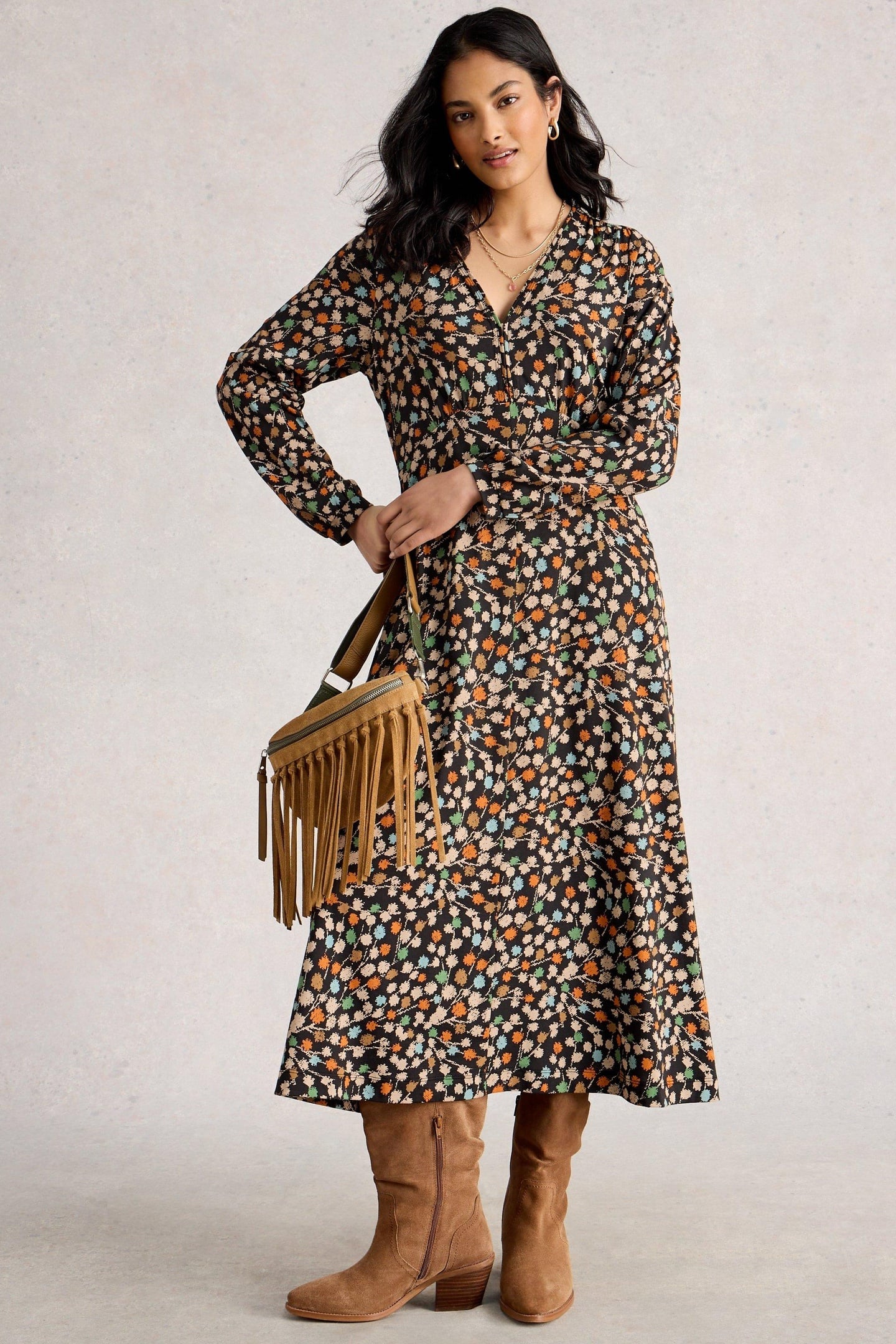 MEGAN JERSEY DRESS BLACK MULTI 1