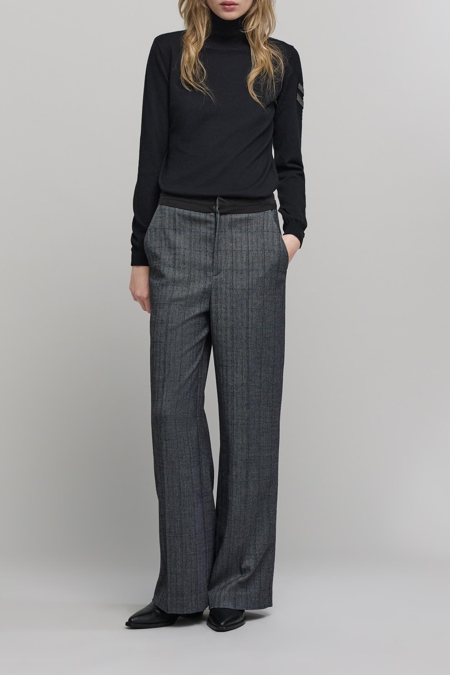 BLACK HERRINGBONE CHECK SUIT PANTS 3