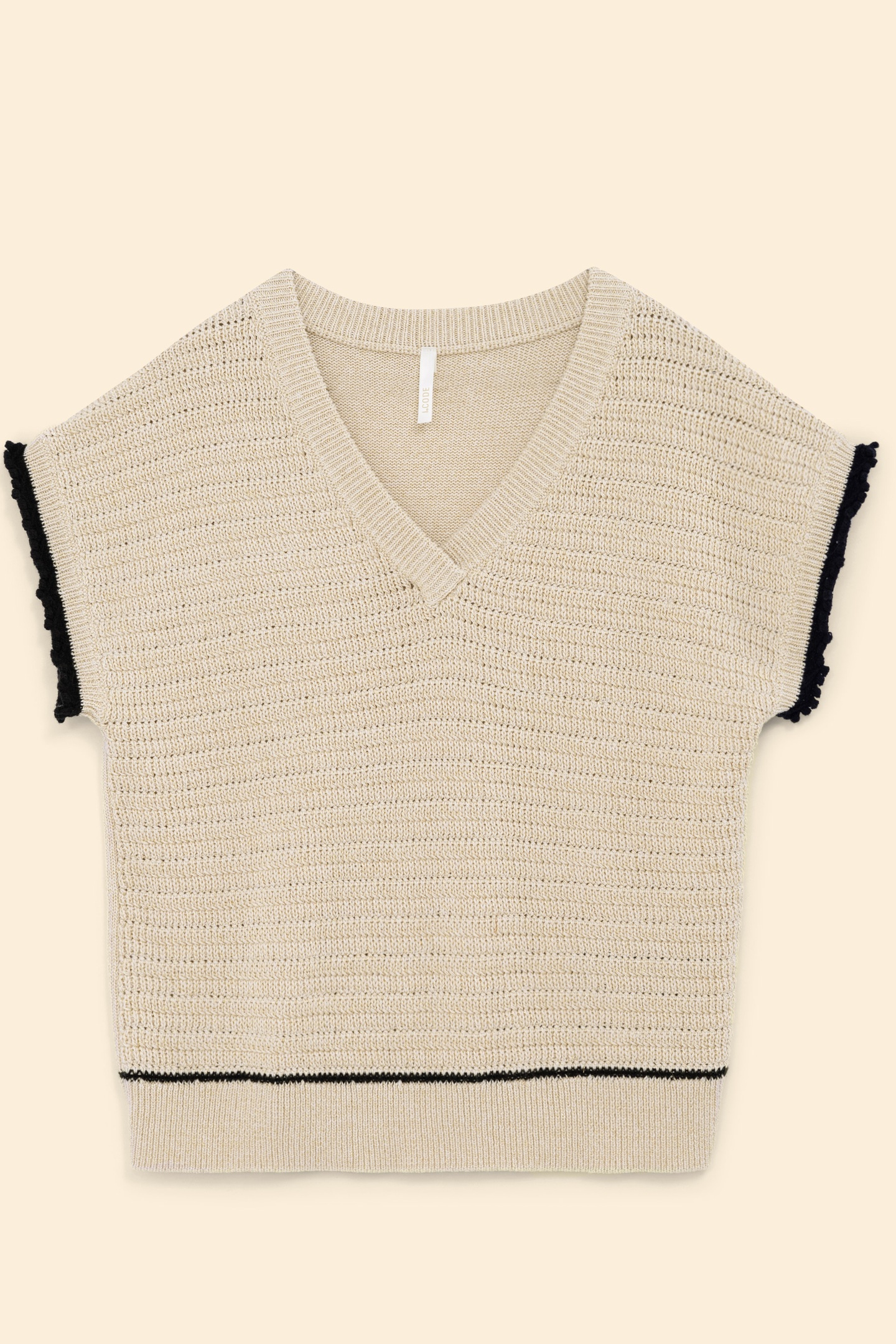GOLD KNIT SWEATER WITH BLACK EDGES ECRU 8