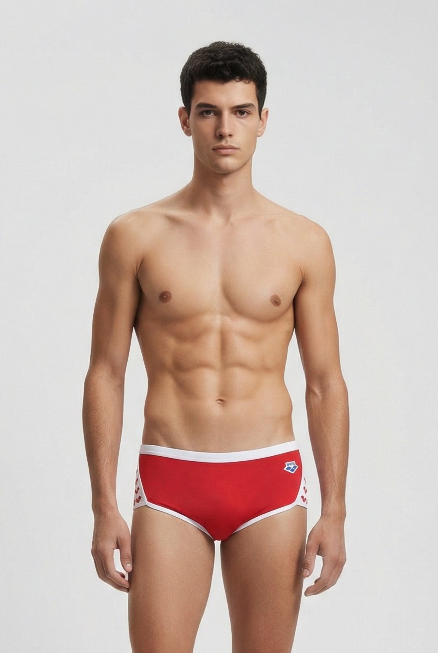 MEN'S ARENA ICONS SWIM LOW WAIST SHORT S RED WHITE 1