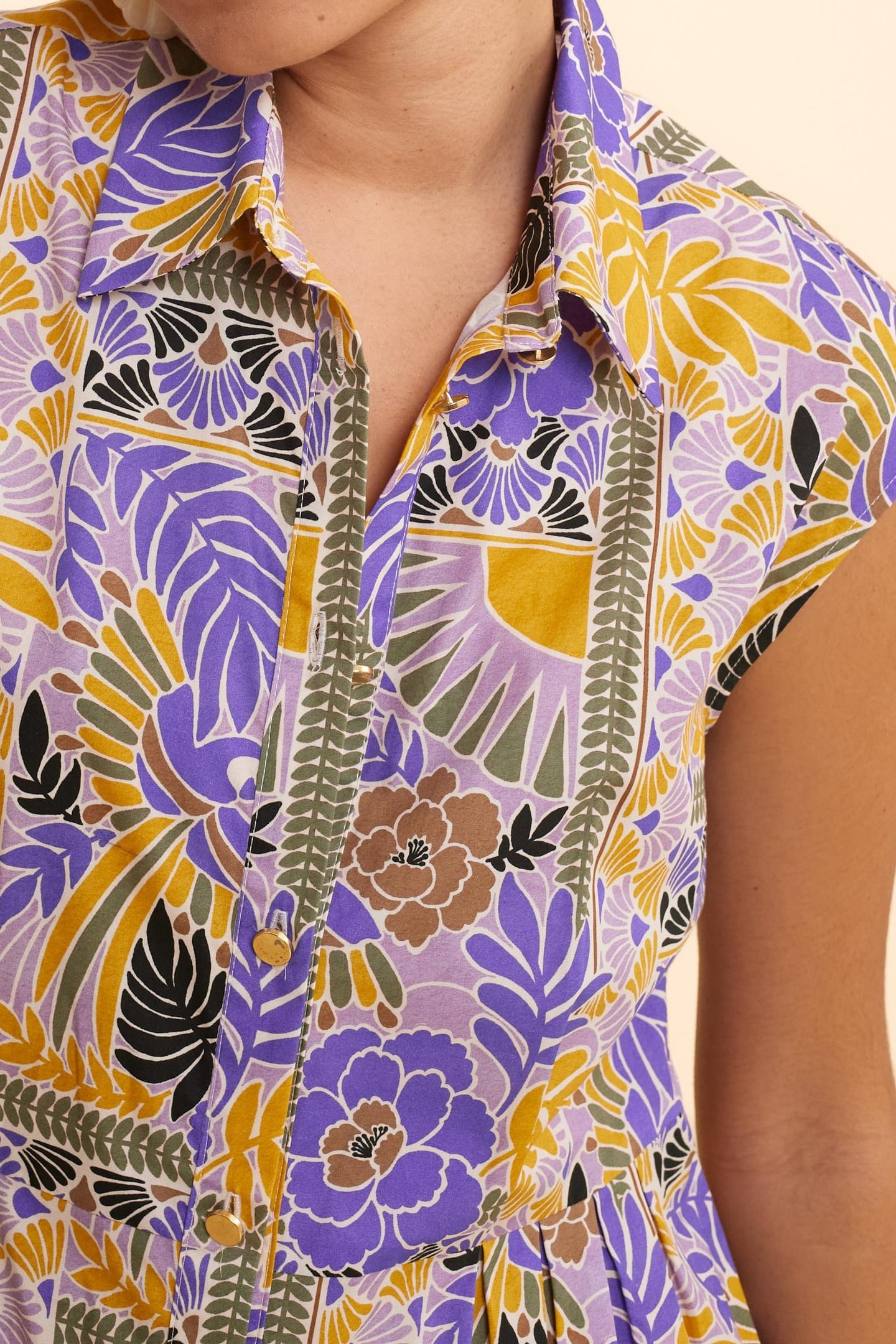 MAUVE LONG SHIRT-DRESS WITH PARROT PRINT PARMA 7