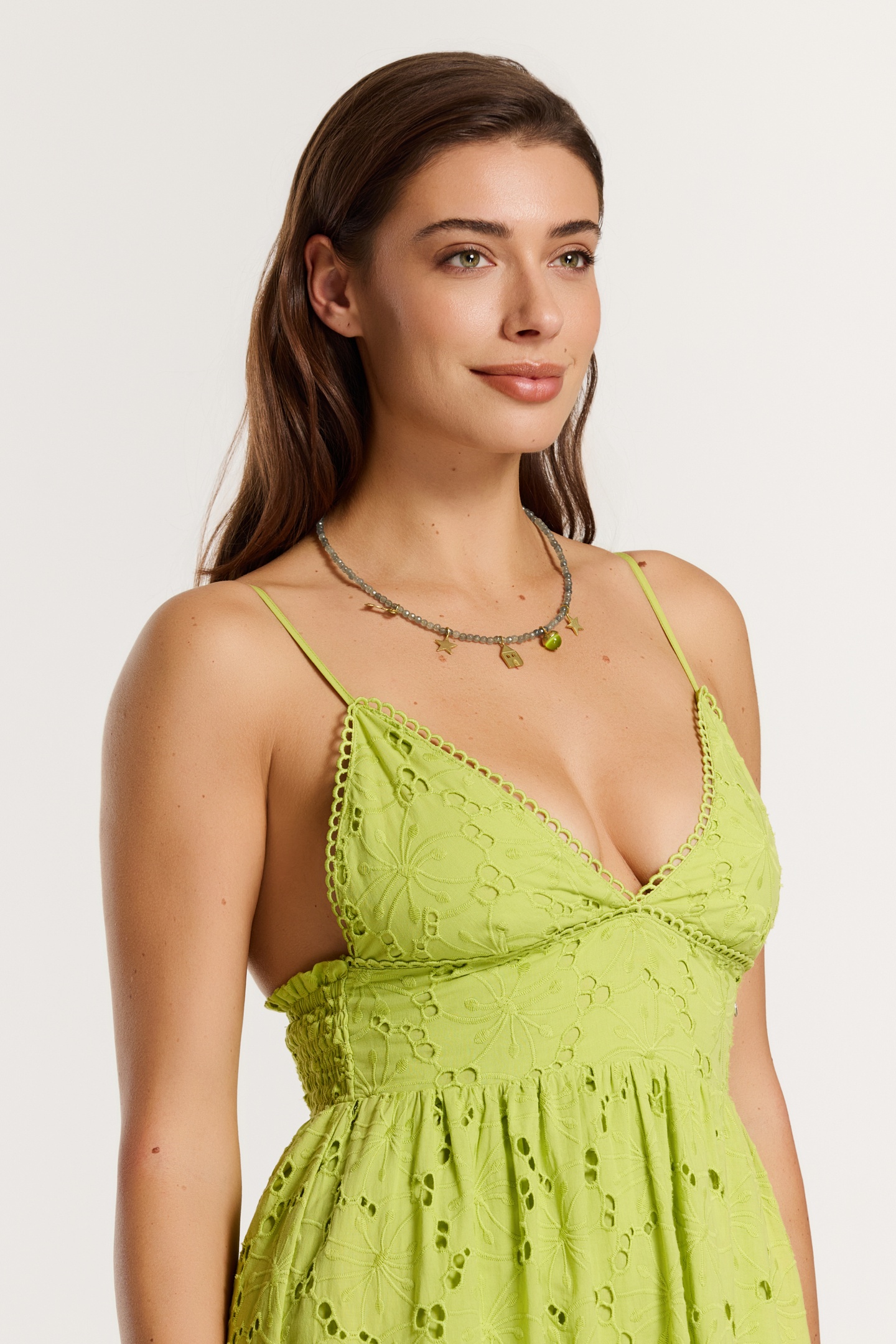 JASMIN DRESS FLOWER BRODERIE GREEN FLOWER BRODERIE 2