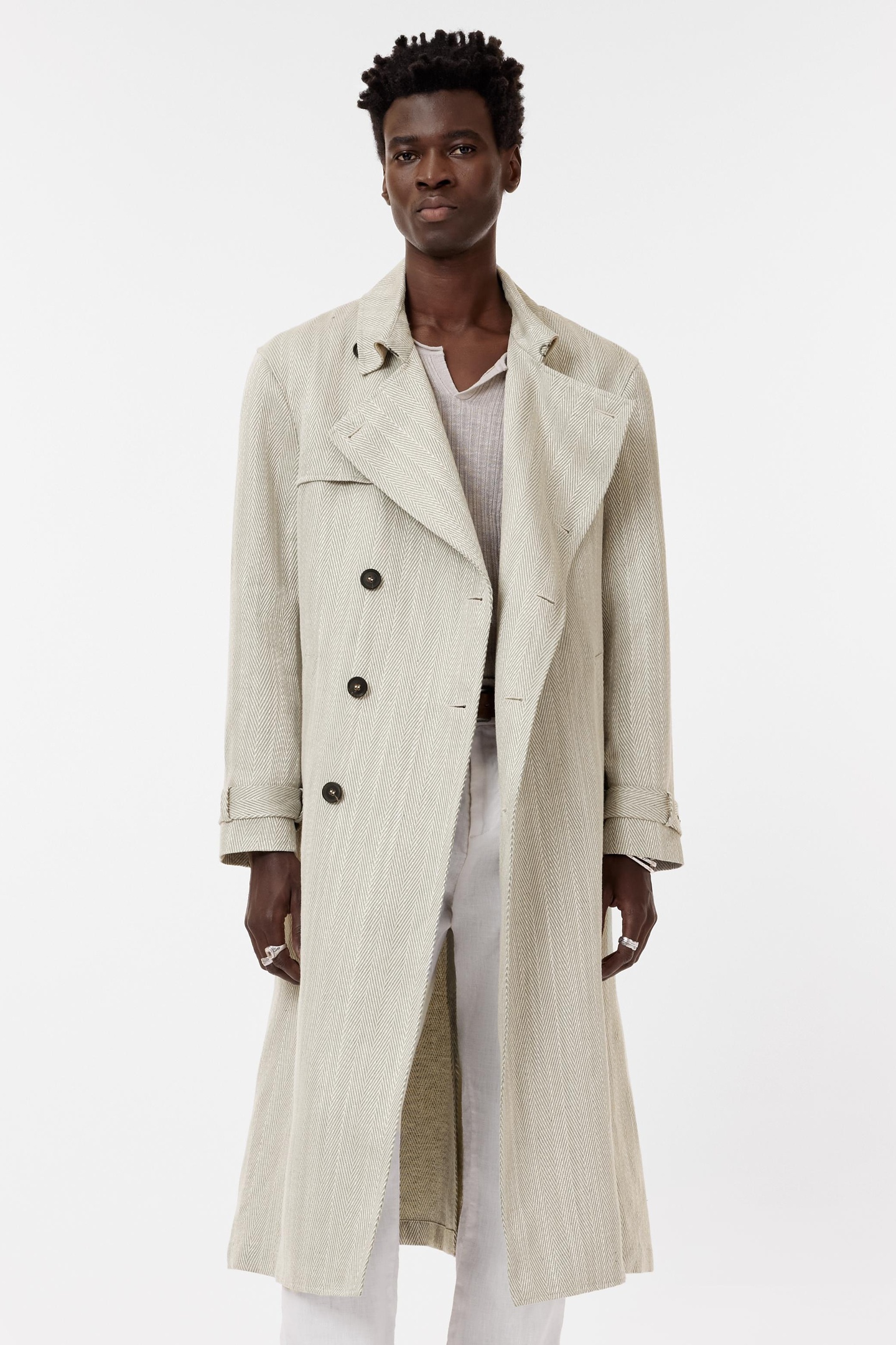 John Varvatos Long Trench Coat Honeydew Maat: 52 | Trenchcoats Outlet | Heren | Beige