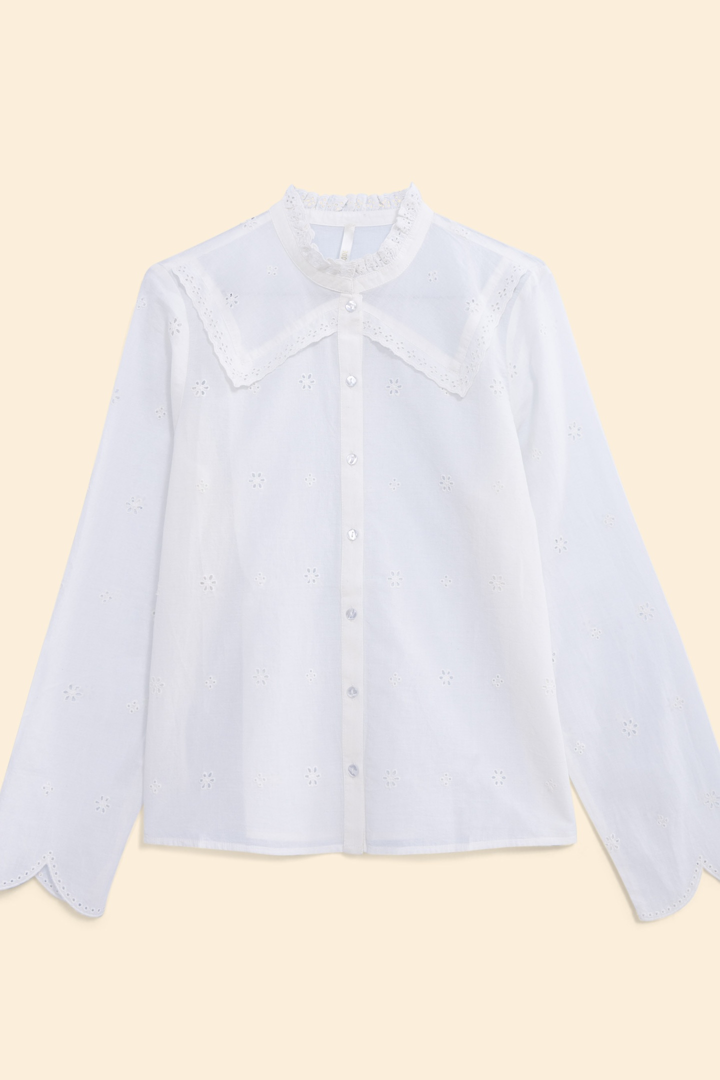 ECRU EYELET EMBROIDERY SHIRT, STITCHED COLLAR ECRU 3