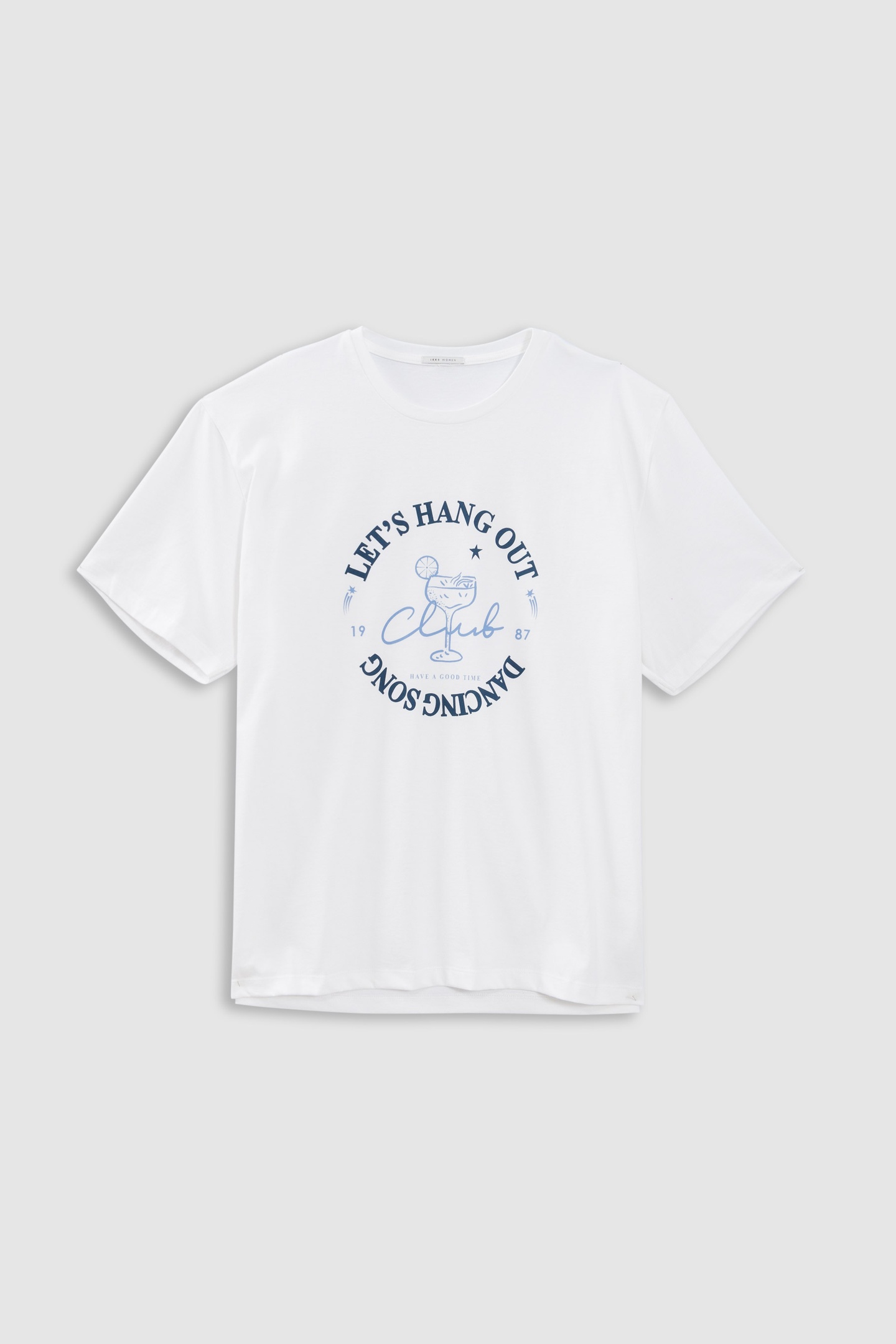 WHITE SHORT-SLEEVED T-SHIRT, COCKTAIL IMAGE SLOGAN 1
