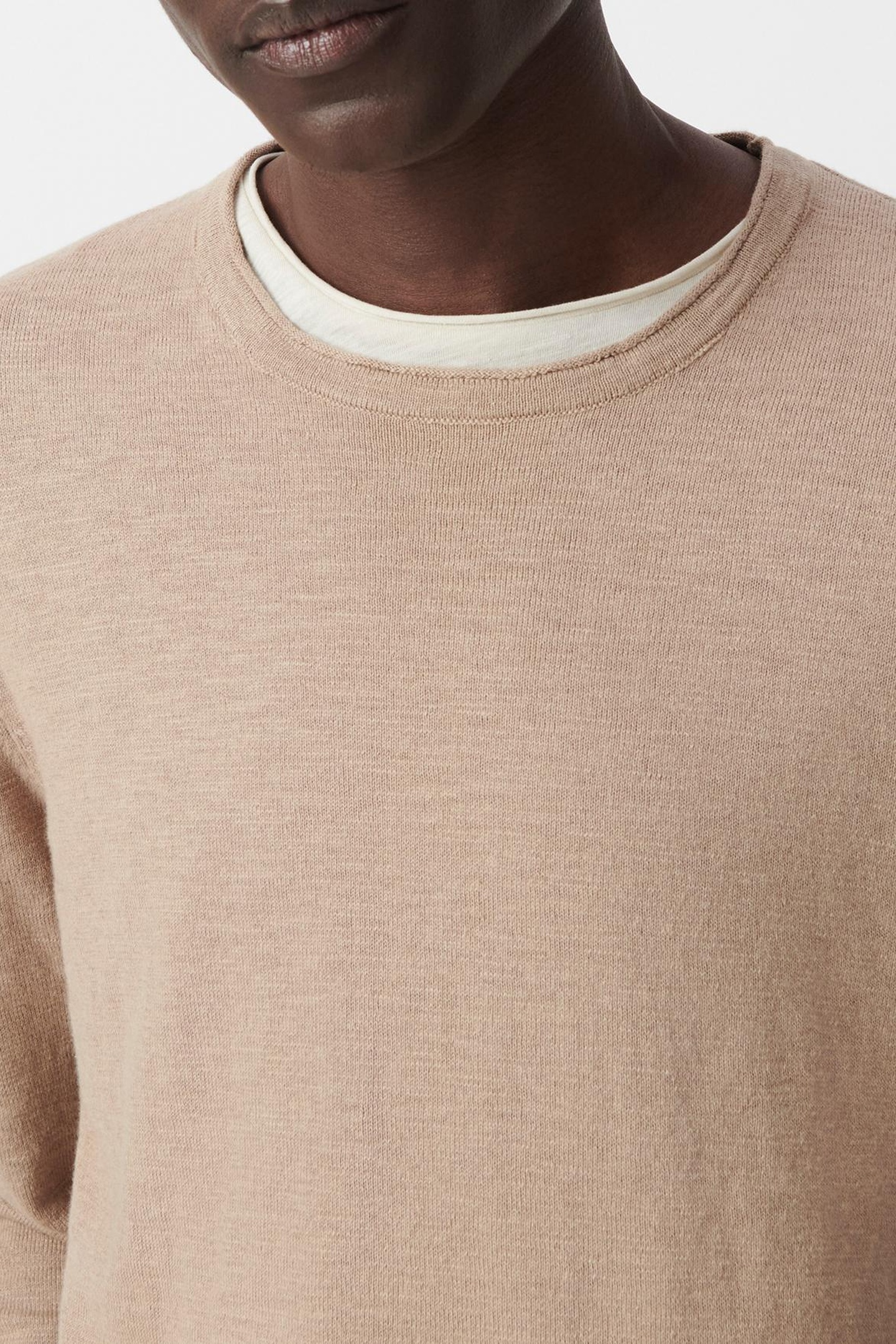 BEIGE SLUB KNIT SWEATER WITH ROLLED COLLAR 4