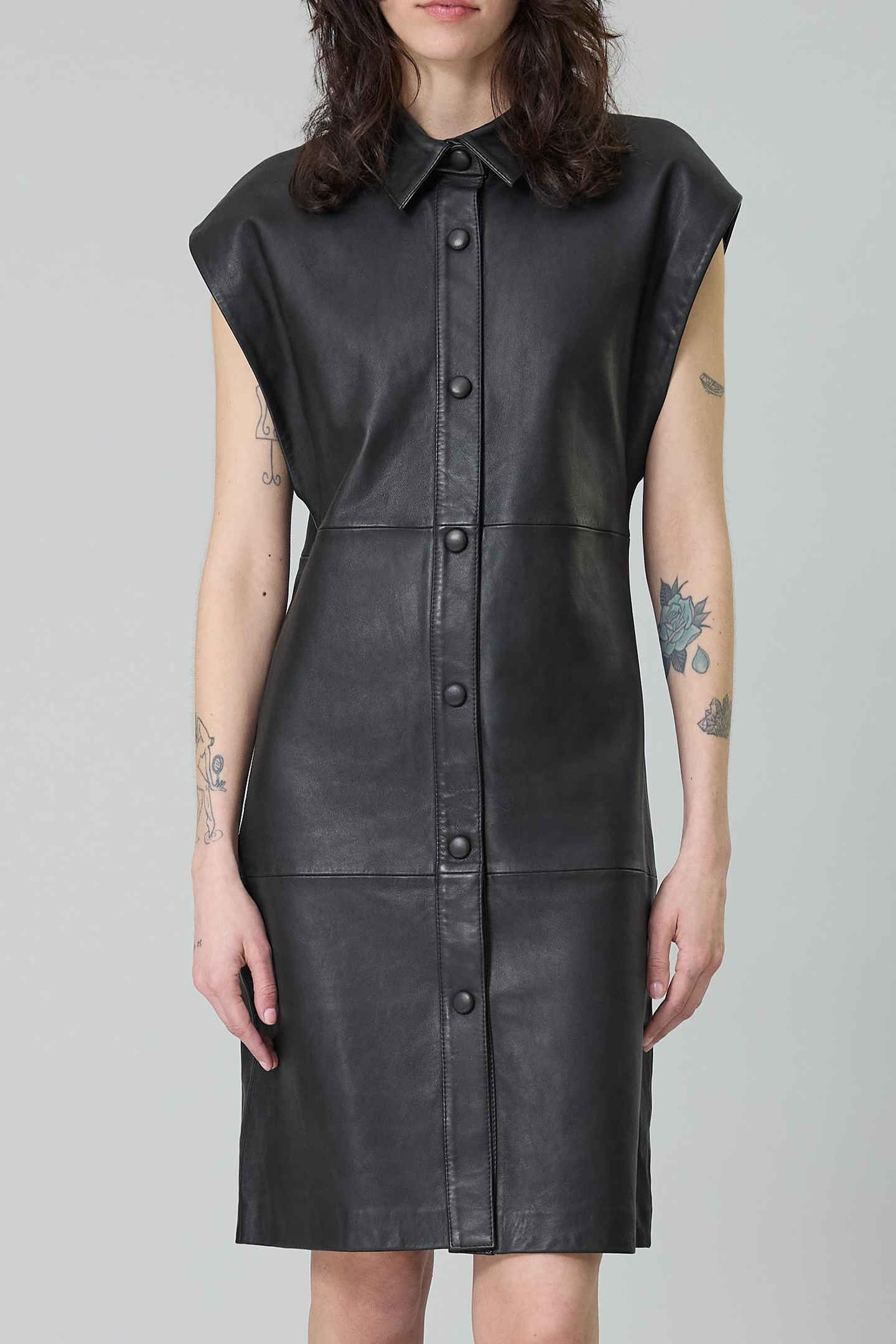 PURE EDITION-BLACK LEATHER SLEEVELESS DRESS 2
