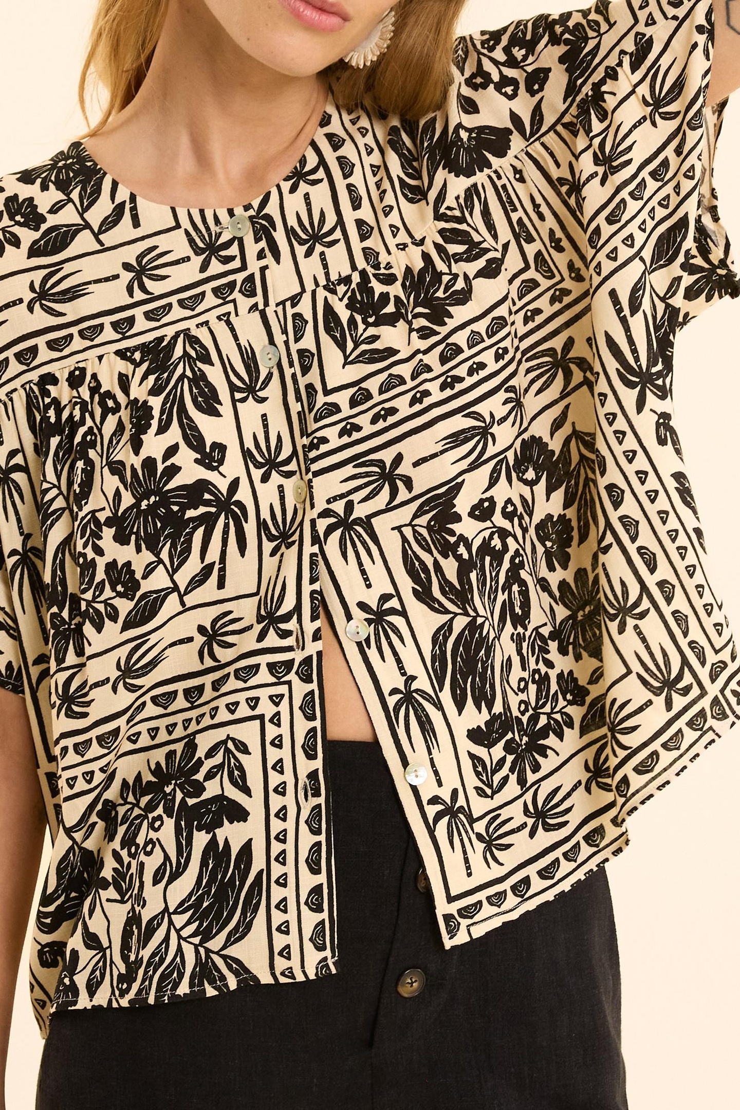 ECRU TOP WITH PLANT BANDANA PRINT ECRU 4