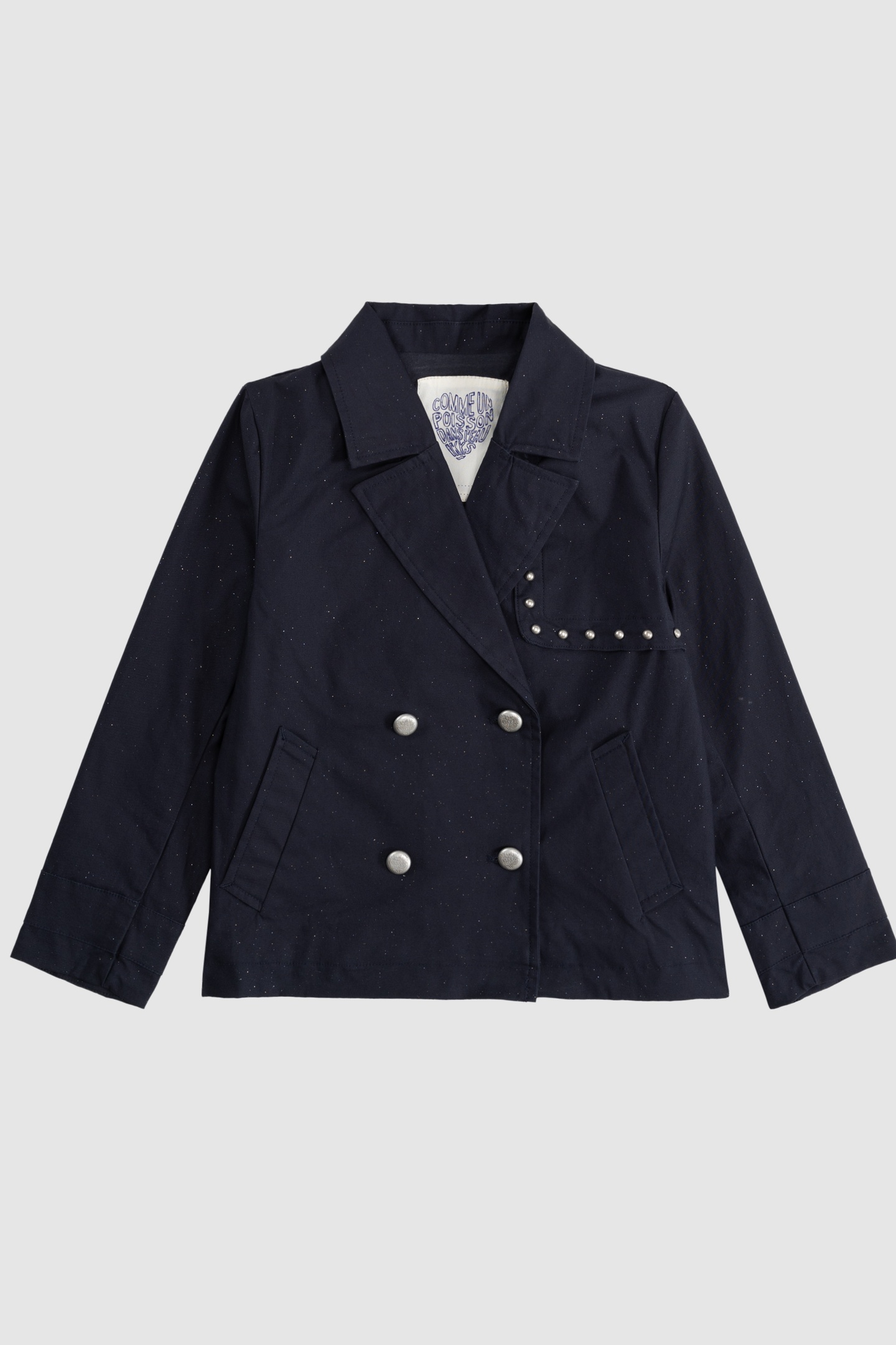 SHORT NAVY SEQUINED TRENCH COAT 1