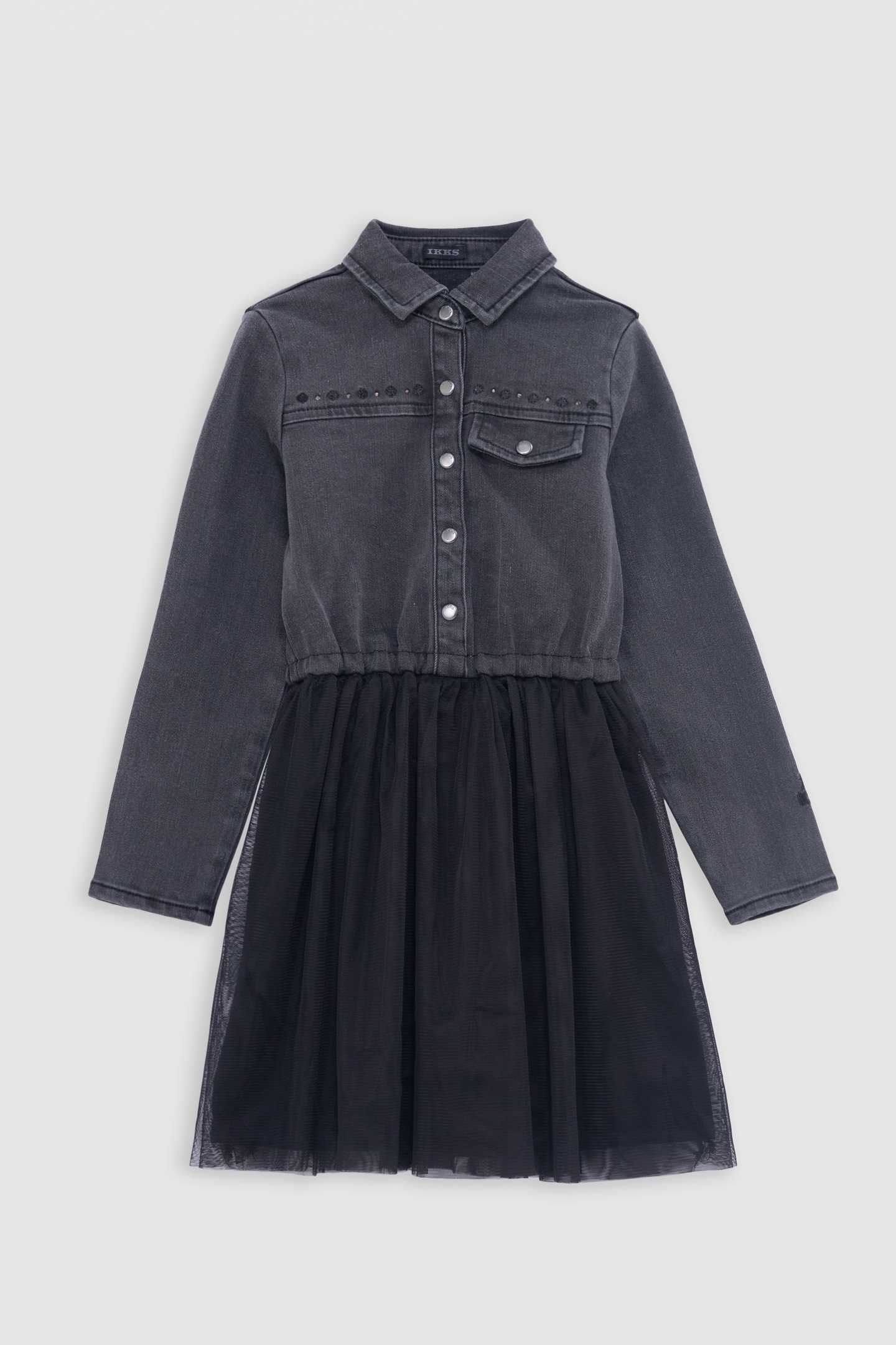 GIRL'S GRAY TWO-MATERIAL TULLE UNDERSKIRT DRESS 1