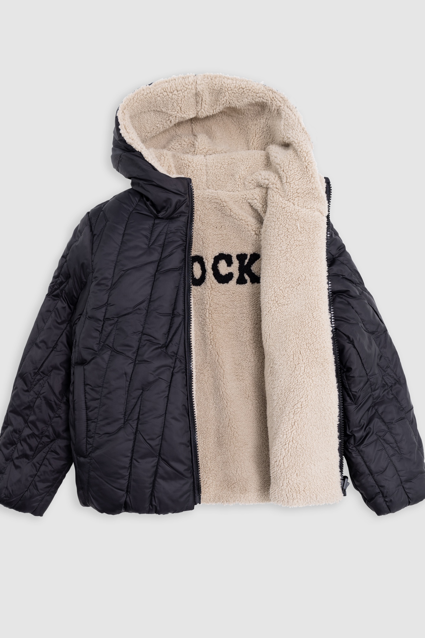 BOY'S REVERSIBLE BEIGE SHERPA AND BLACK NYLON JACKET 4