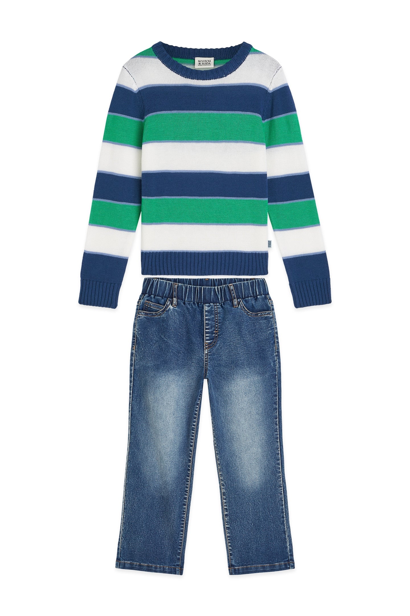BOYS CREWNECK SWEATER & DENIM PANT SET DARK BLUE 1