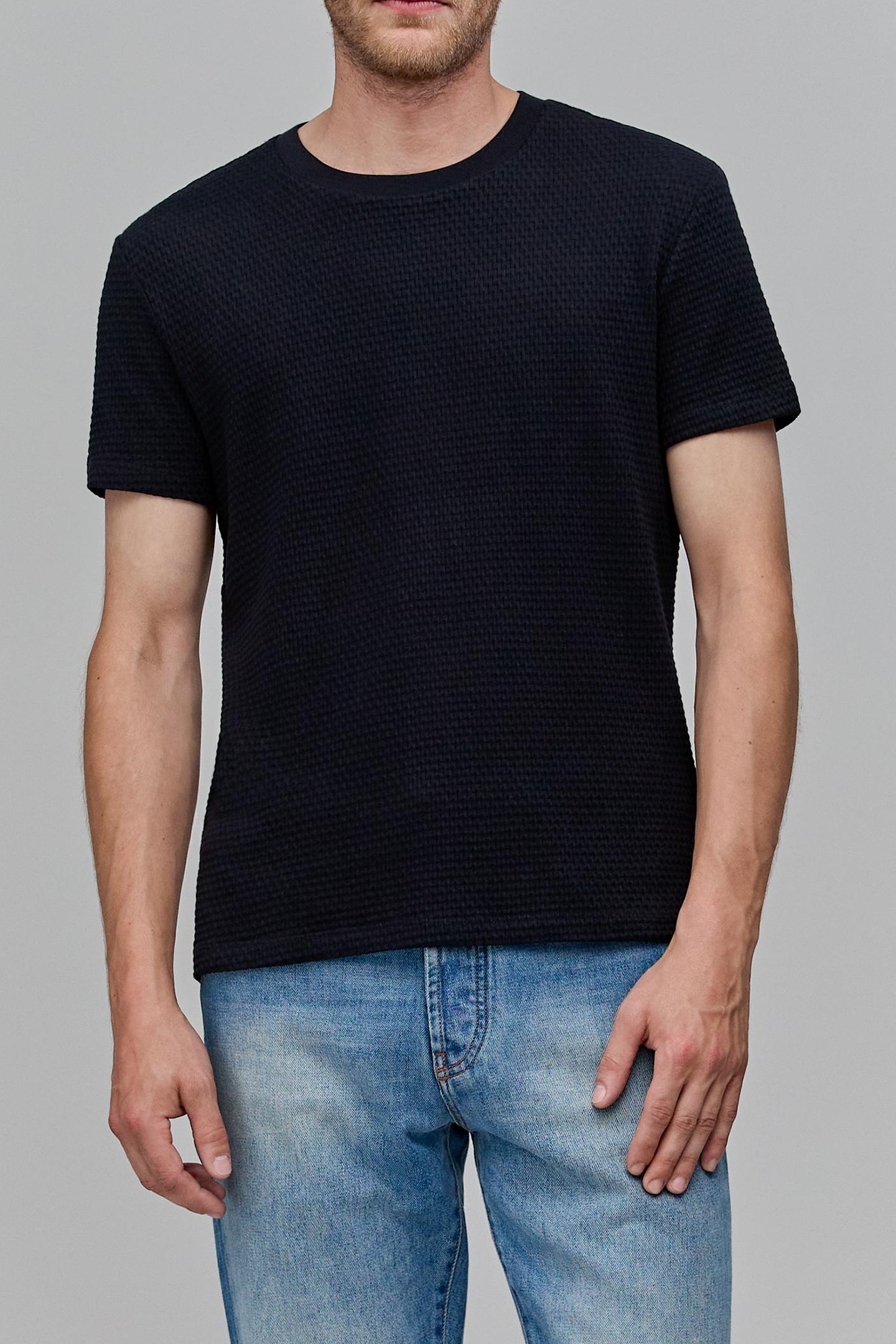 BLACK ORGANIC COTTON DECORATIVE JACQUARD T-SHIRT 2