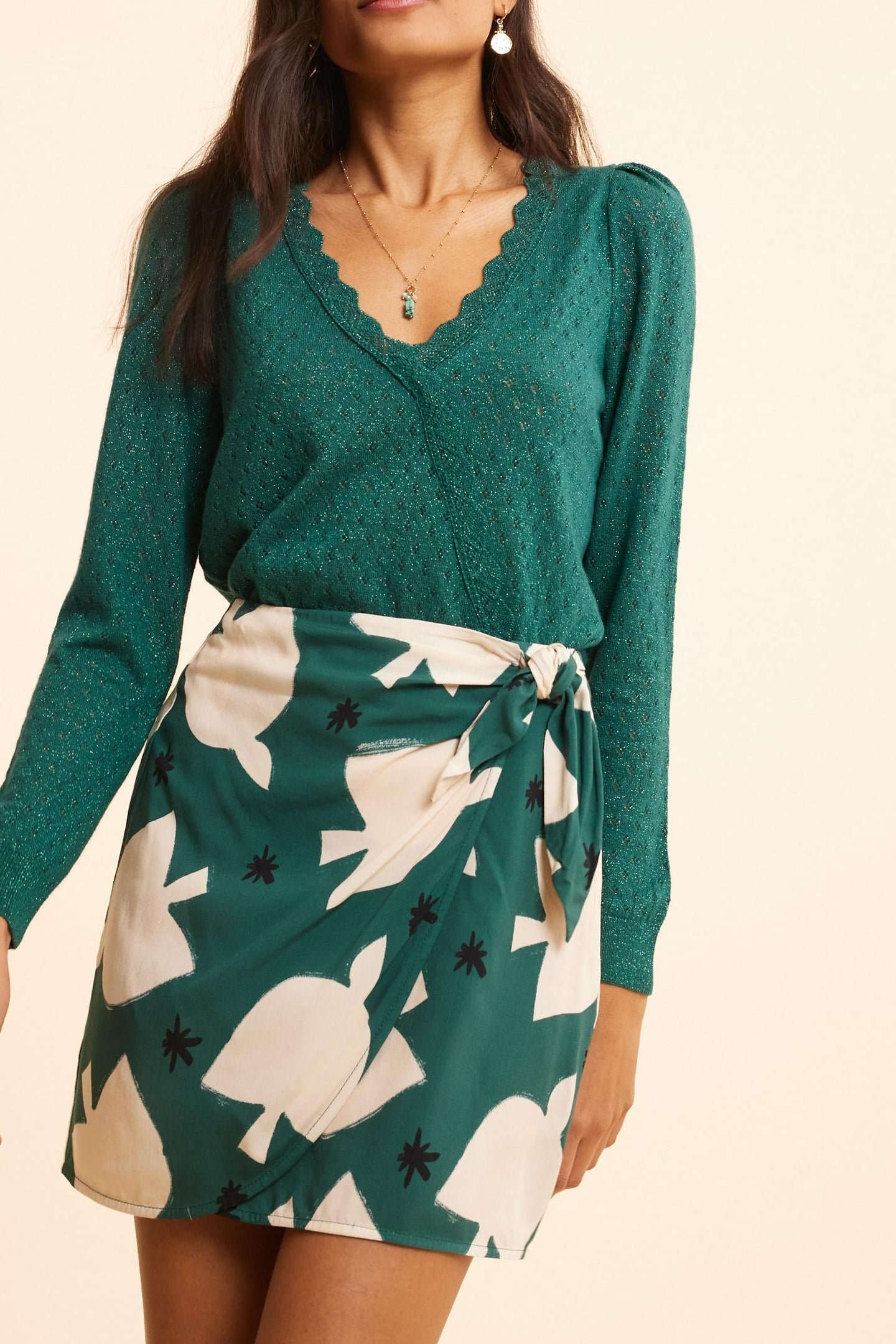 GREEN MAXI BIRD PRINT WRAP SKIRT GREEN 1